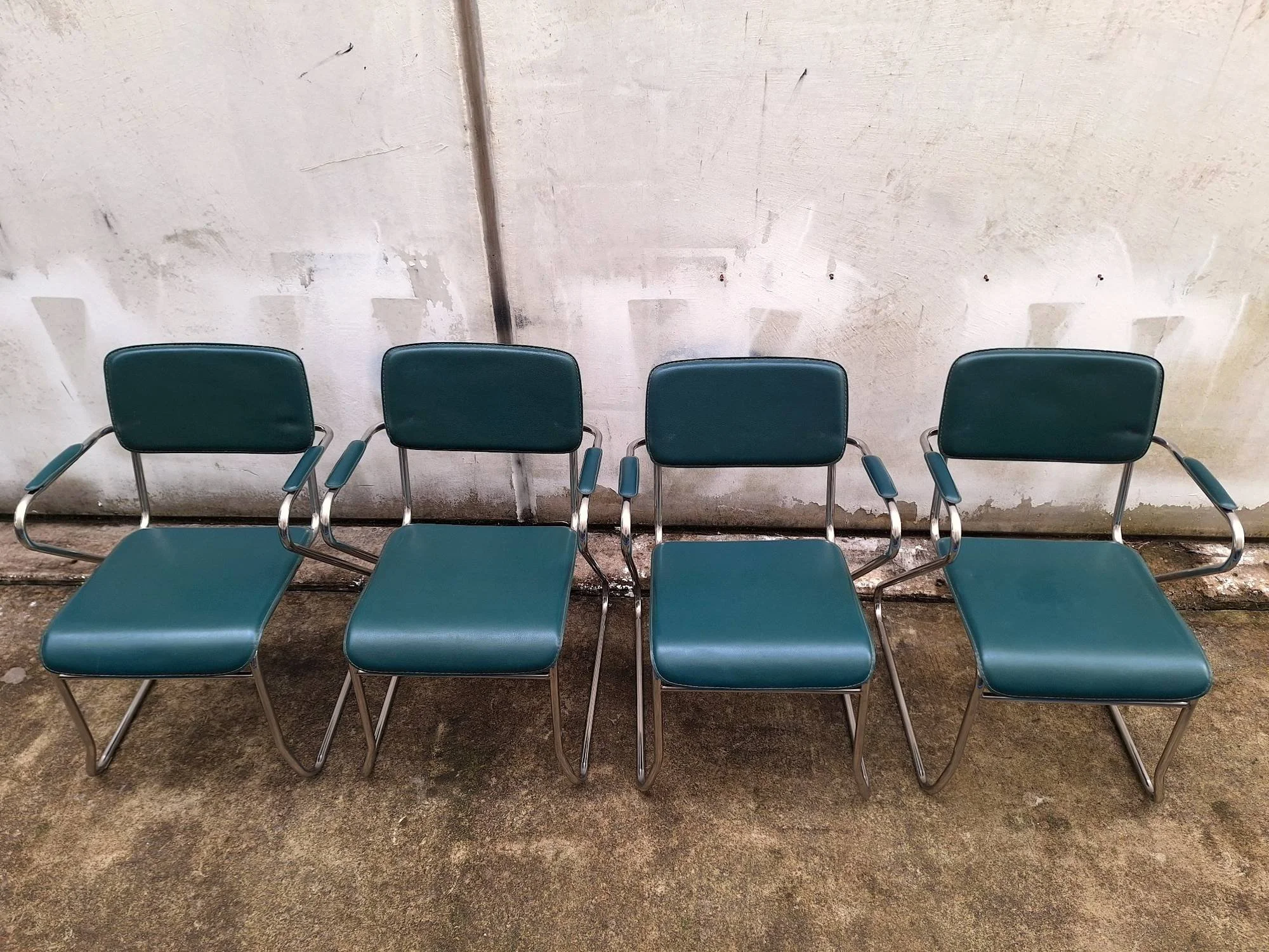 midcentury chrome green dining chairs 02