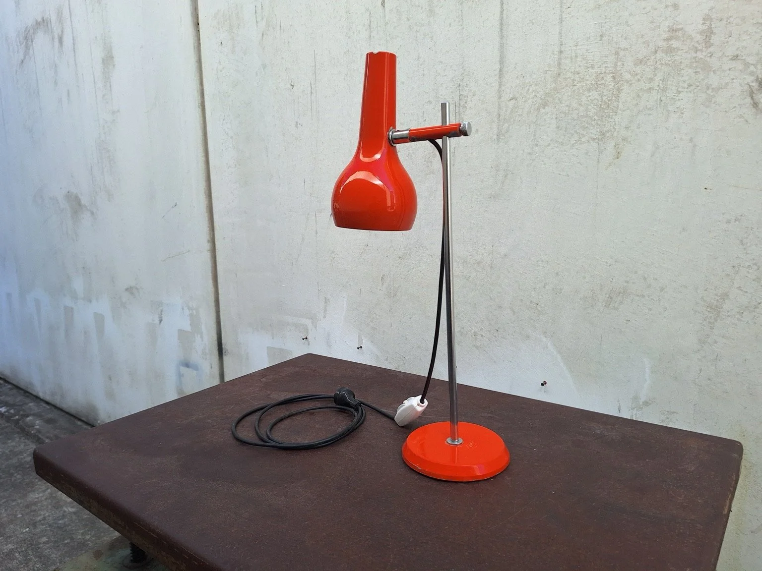 Vintage Oslo table lamp displayed on a timber table