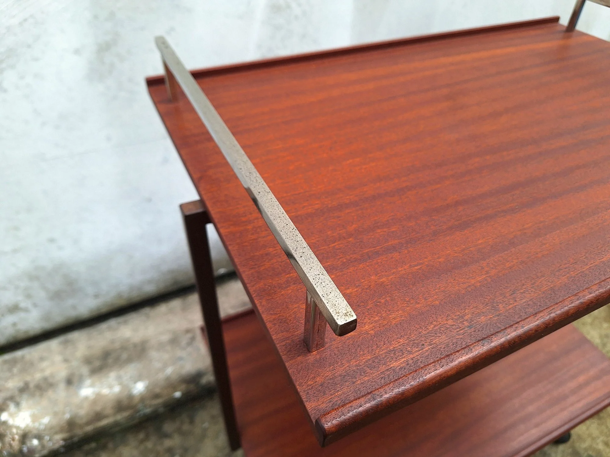 mid century mahogany tea trolley 09
