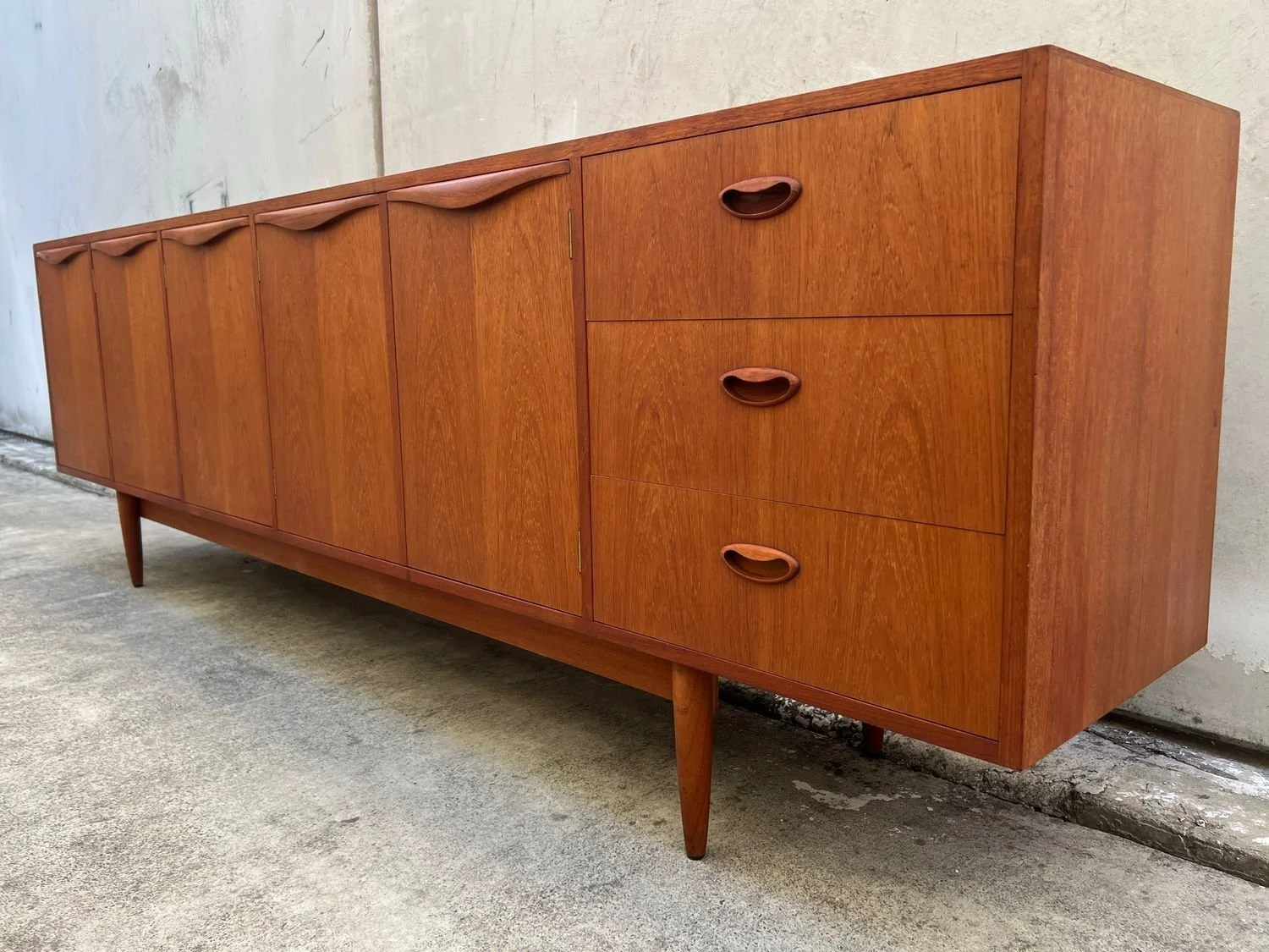 Restored Mid-Century Modern Extra Large Chiswell Wave Handle Sideboard