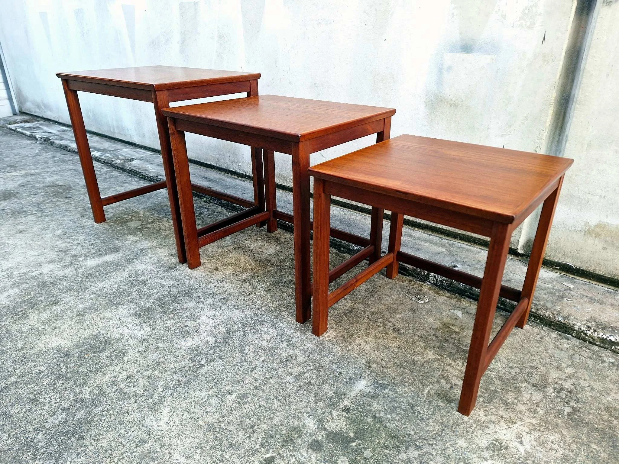 teak nesting tables rear angle