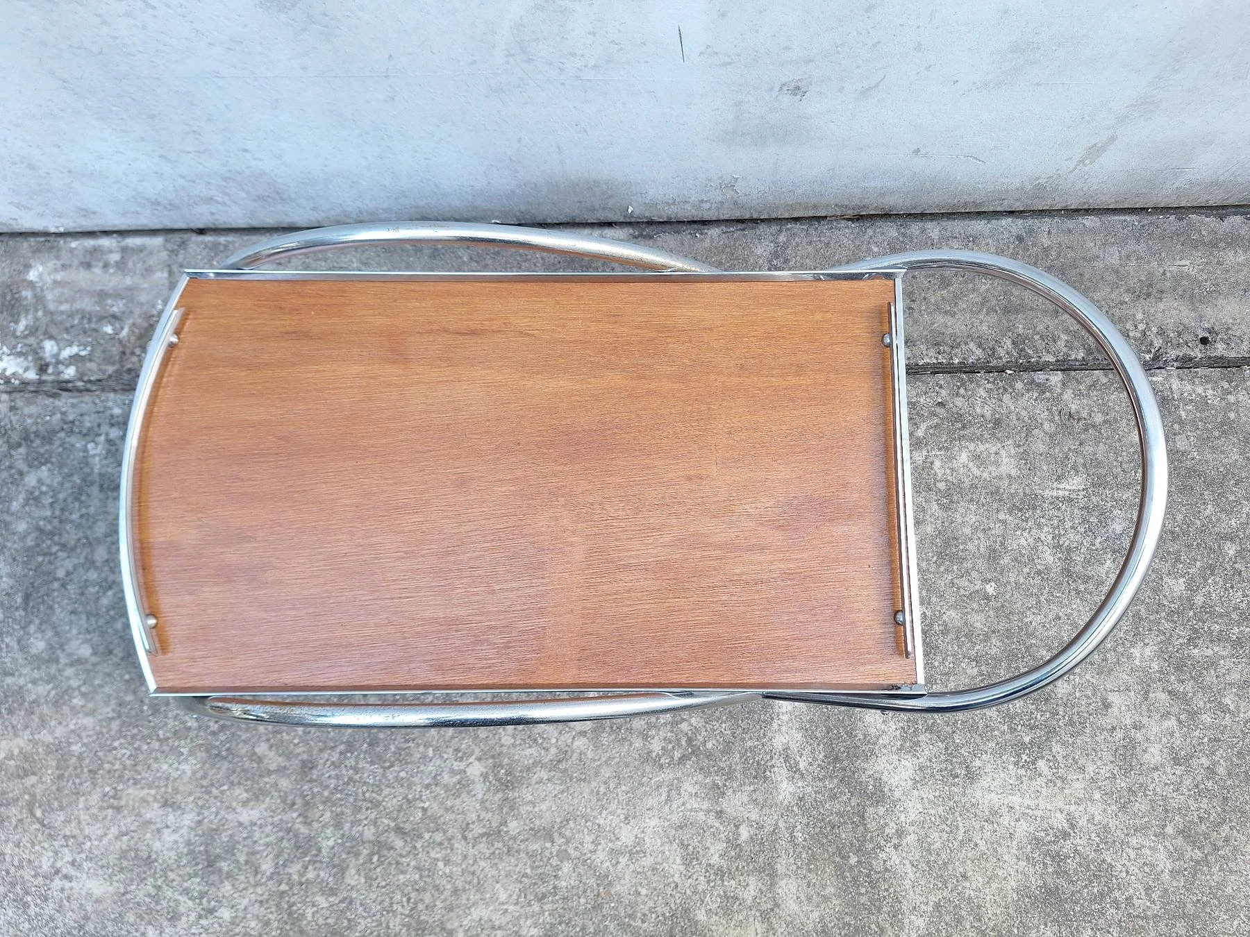 Top view of replacement ply shelf on vintage Ranleigh drinks trolley