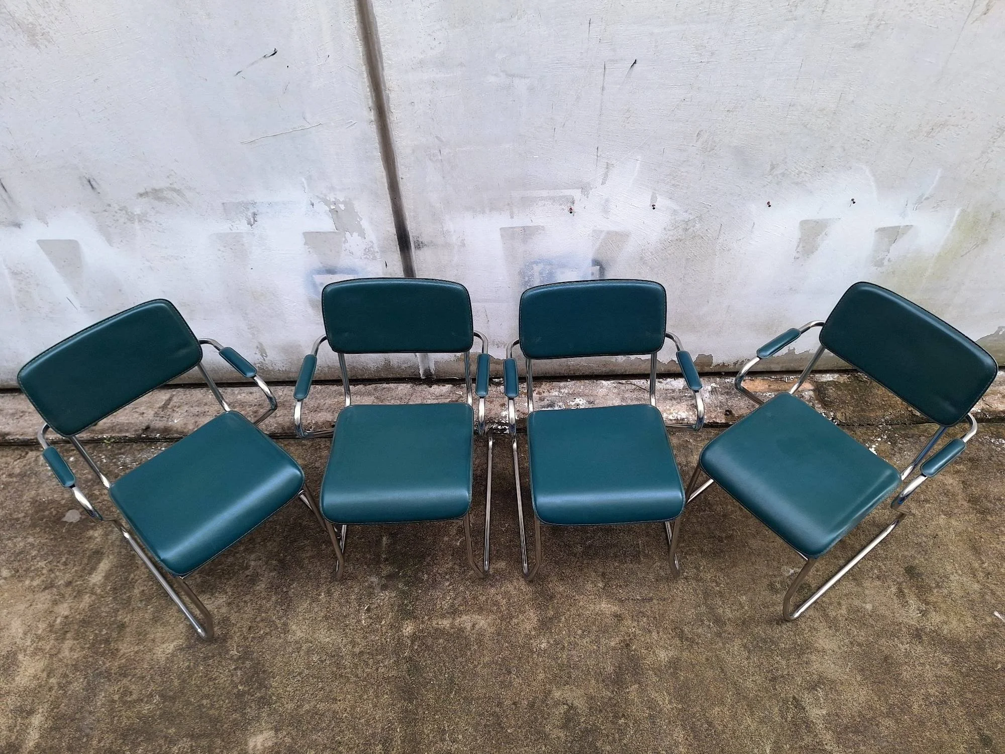midcentury chrome green dining chairs 04