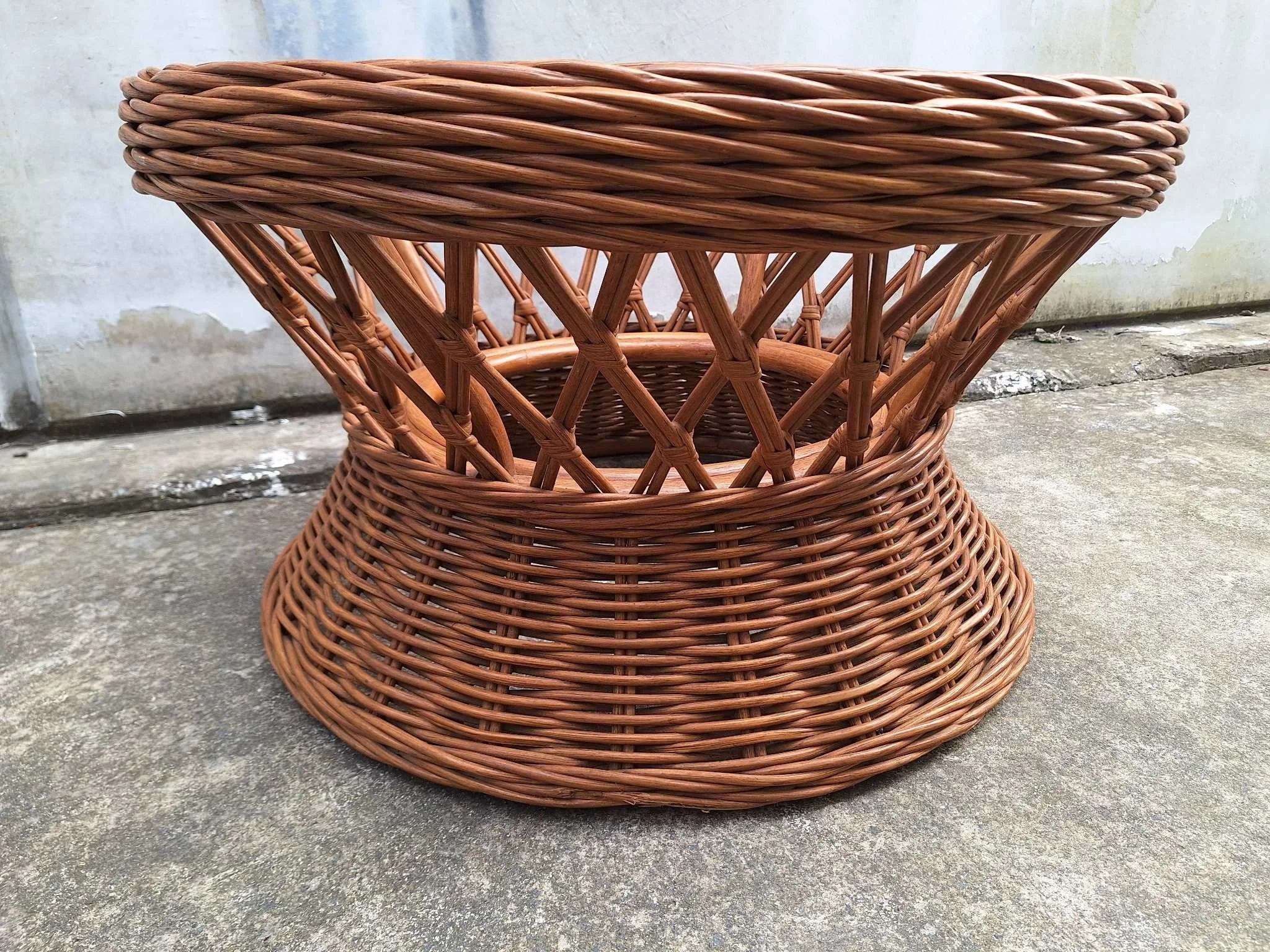 Vintage cane coffee table with smoked glass top