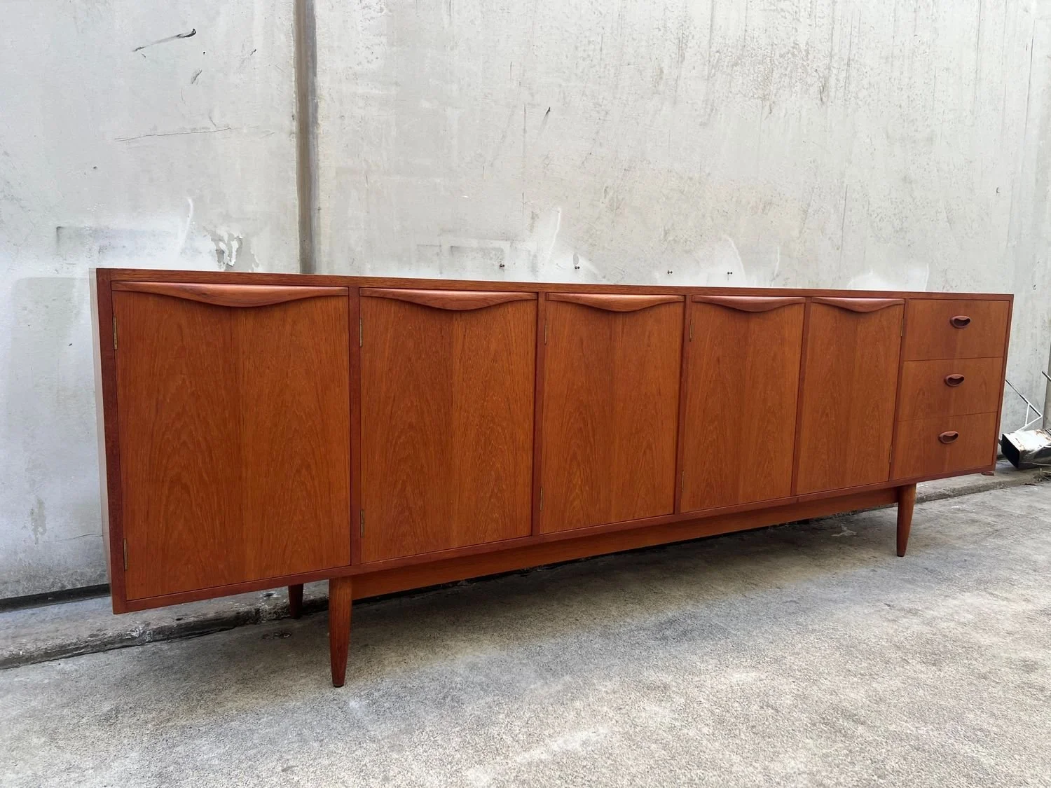 Restored Mid-Century Modern Extra Large Chiswell Wave Handle Sideboard
