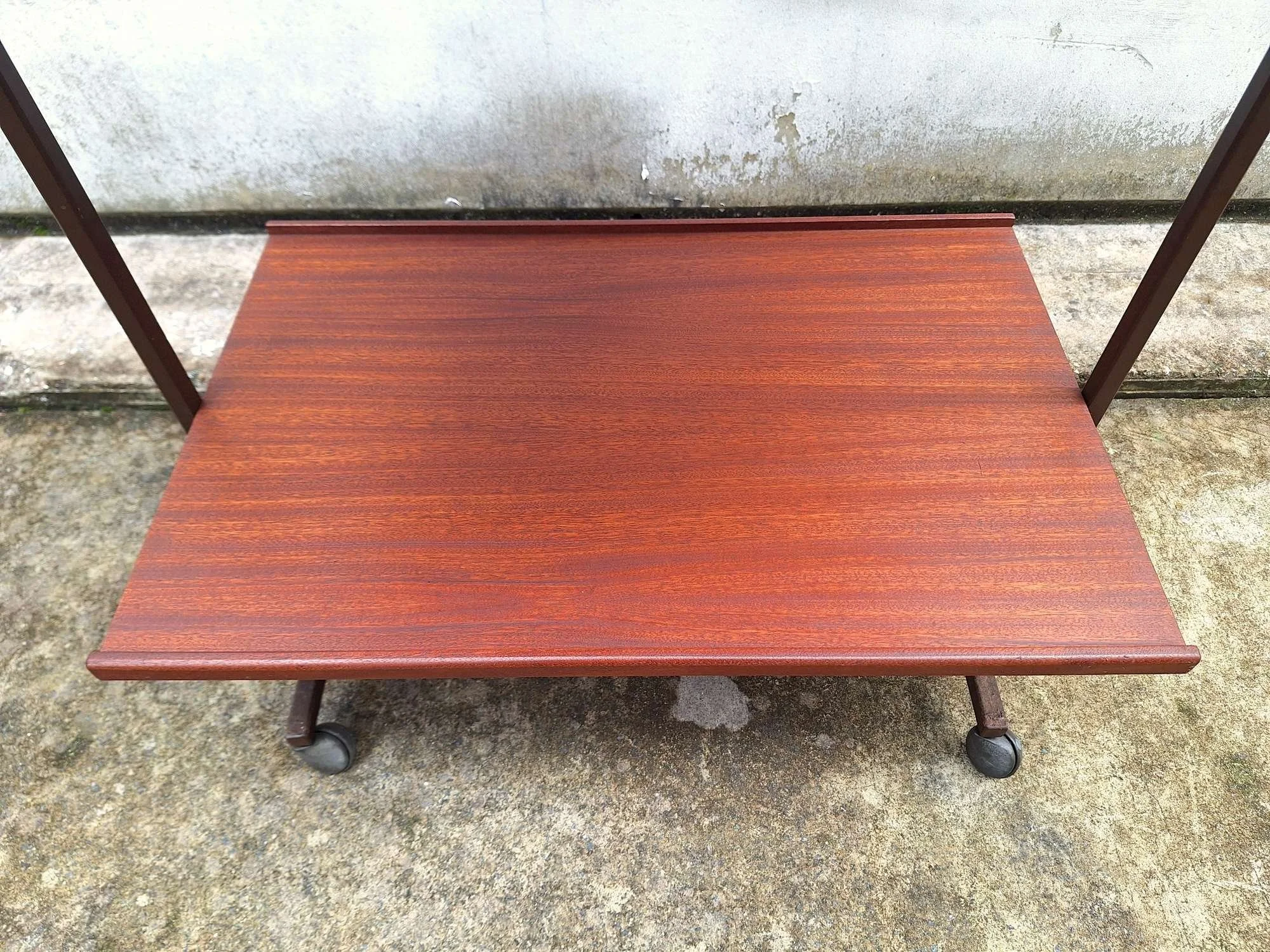 mid century mahogany tea trolley 06