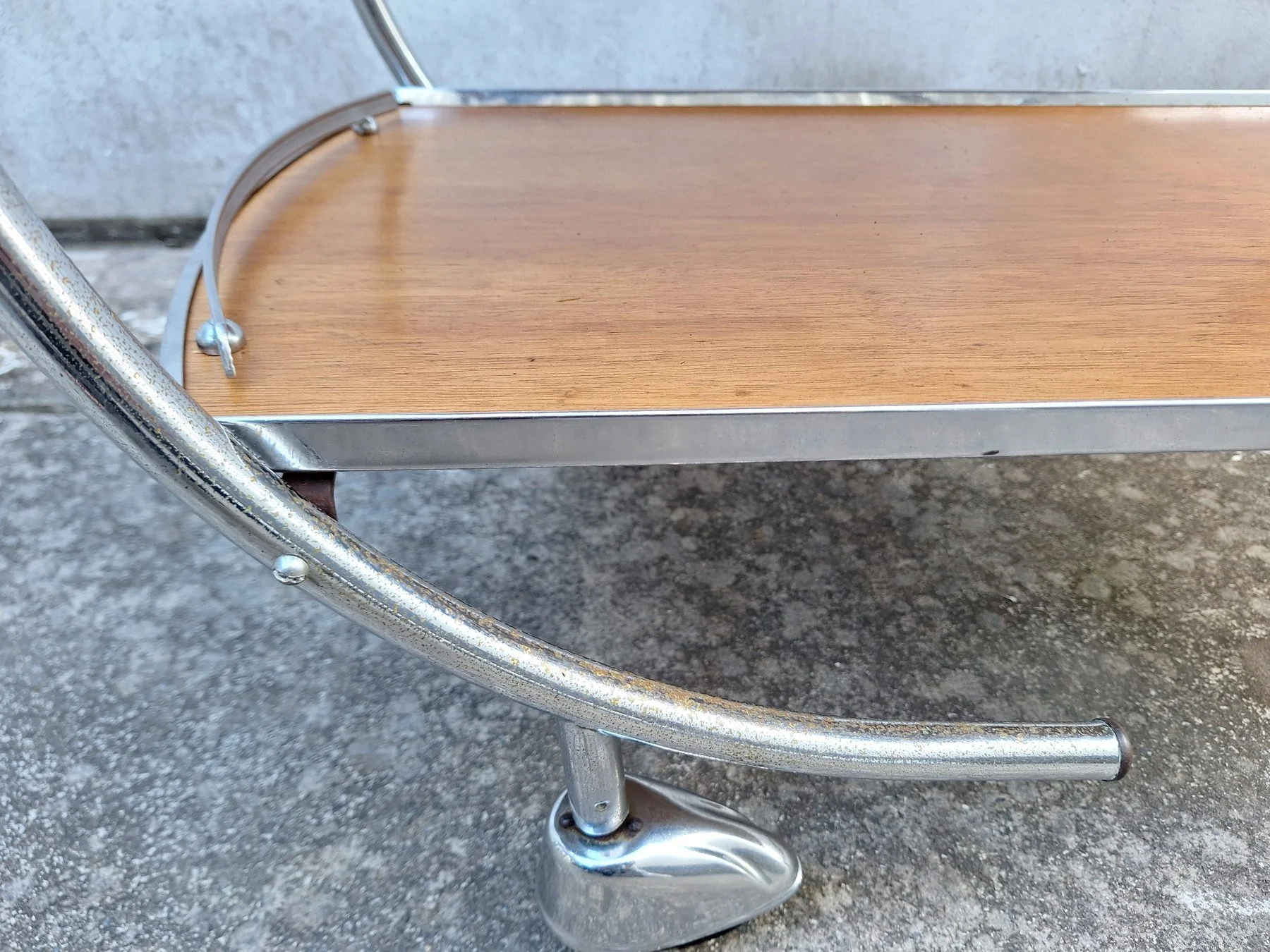 Original hooded castor and aged chrome on vintage Ranleigh trolley