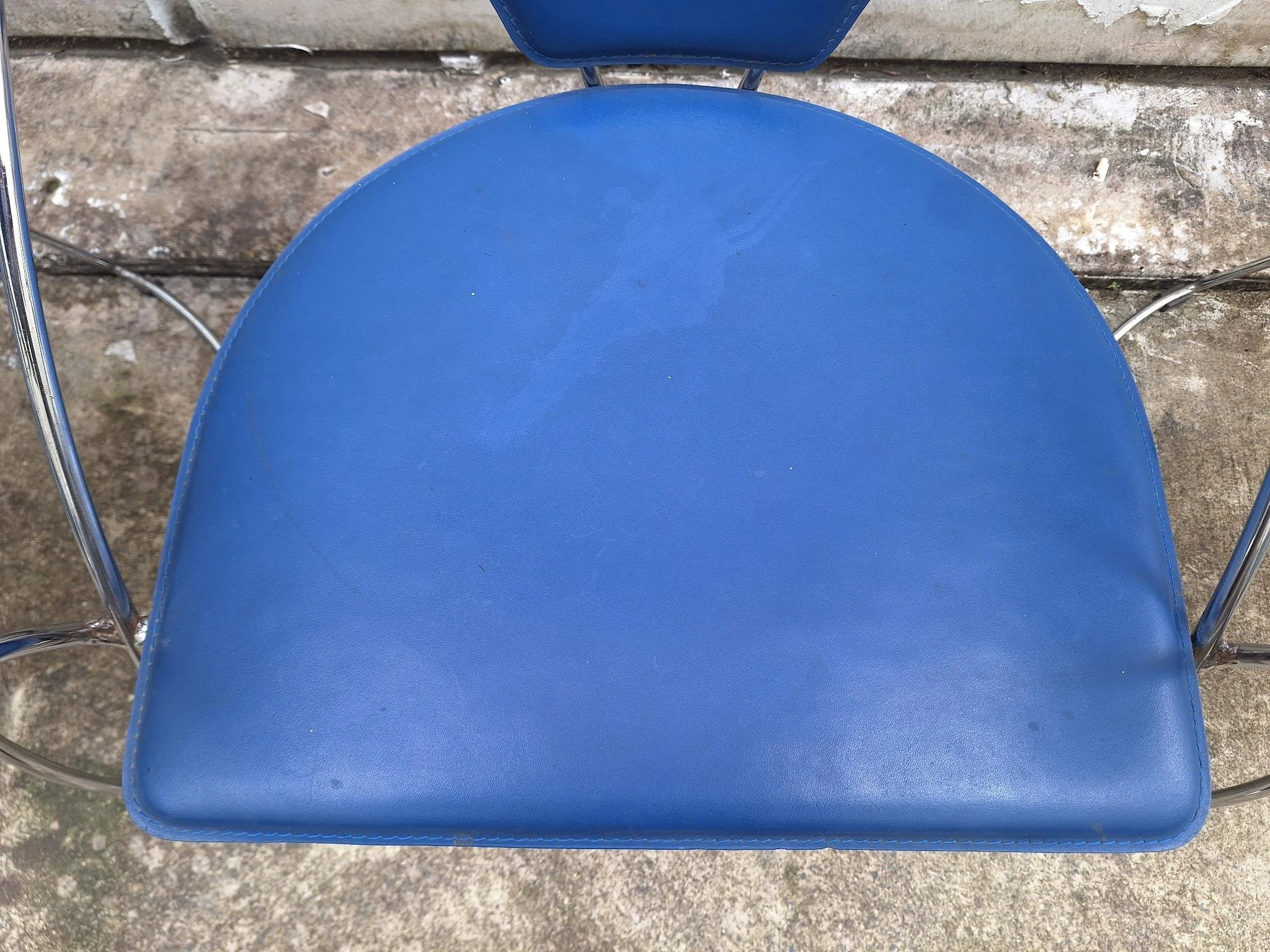 postmodern blue chrome dining chair seat detail 1