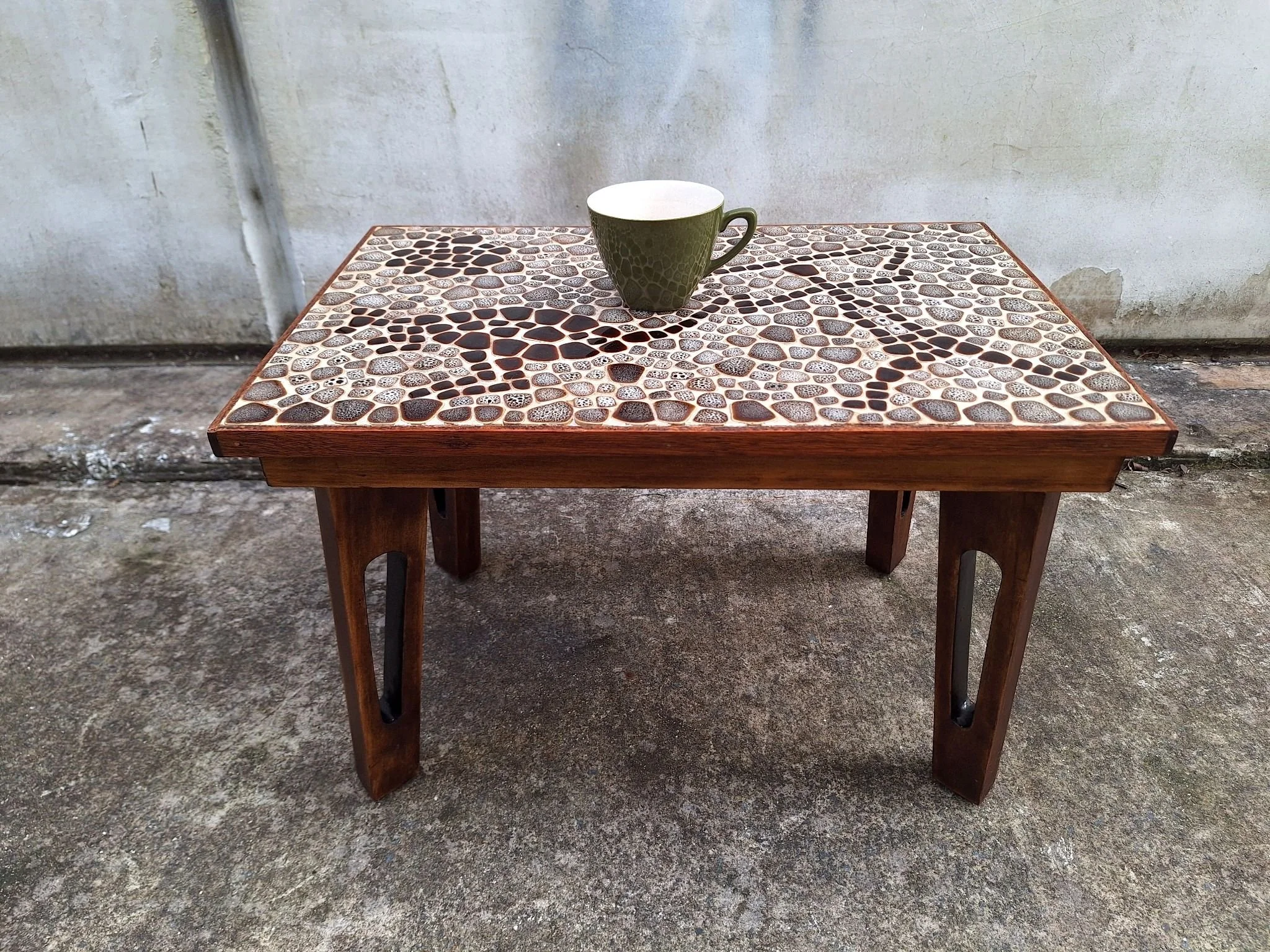 vintage ceramic mosaic coffee table perspective