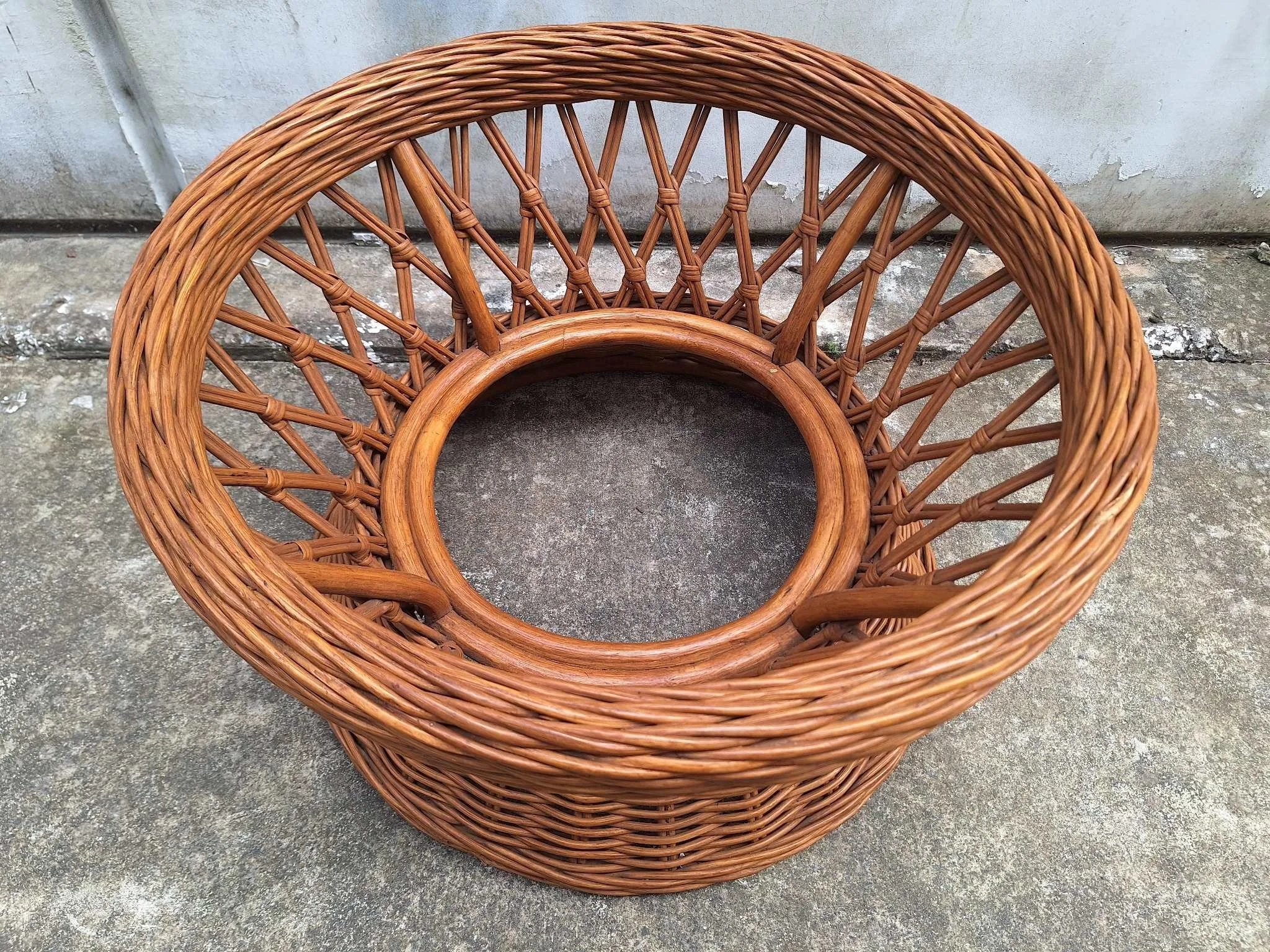 Vintage cane coffee table with smoked glass top