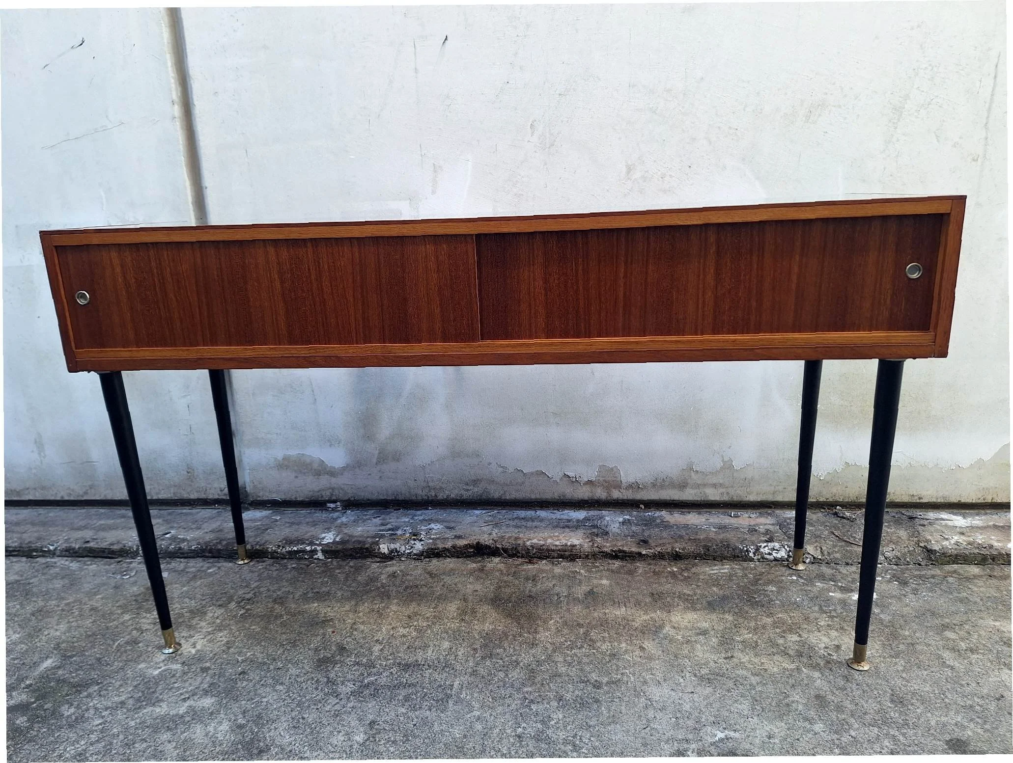 mid-century glass display cabinet rear