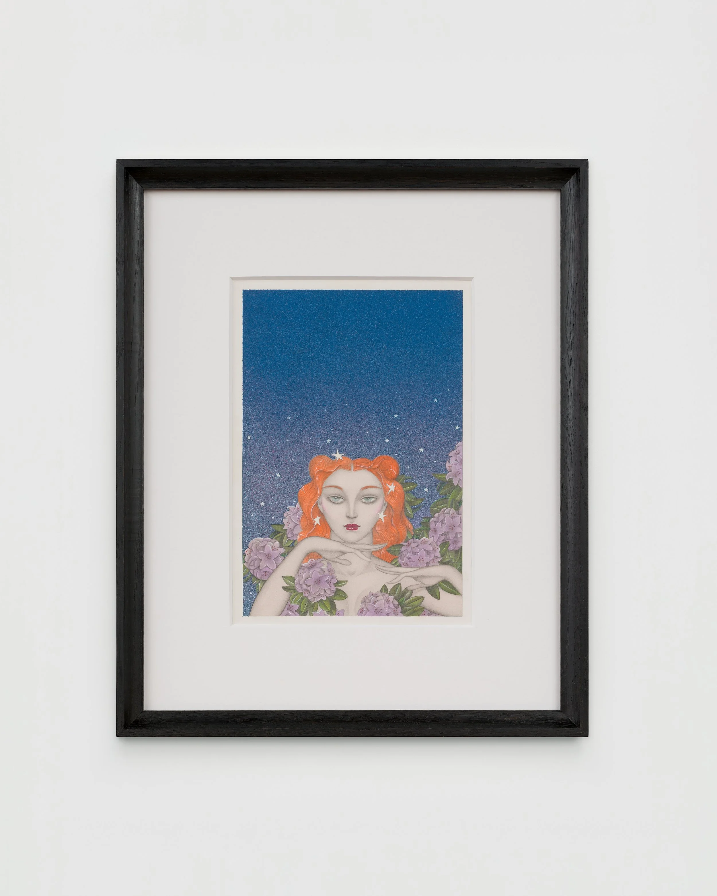 Mel Odom "Lady with Stars," 1990 Pencil, dye, and gouache on board 16 3/4 x 13 5/8 in (43 x 33 cm) framed