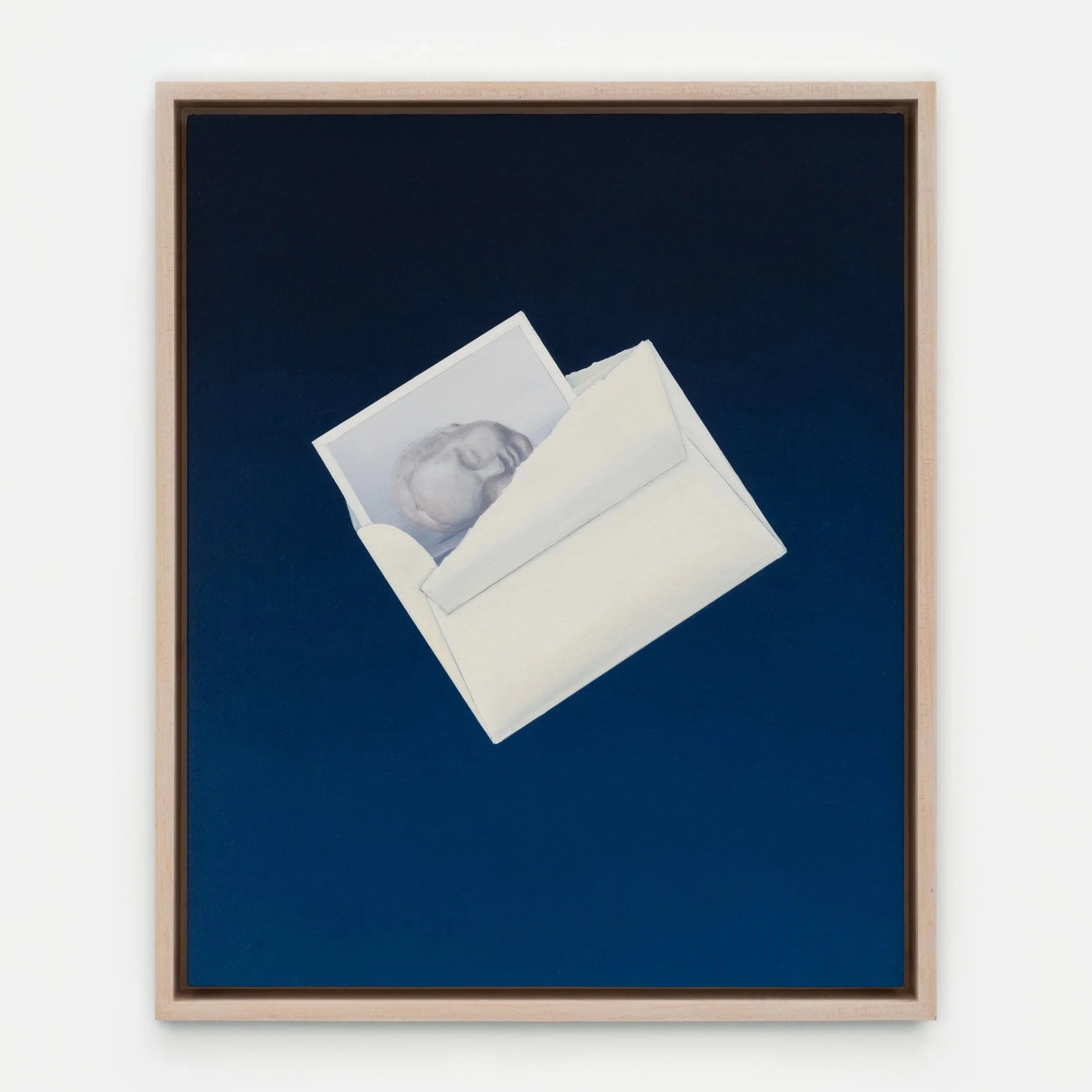 "Goodnight Moon (Brancusi 'Head of Sleeping Child' 1908)," 1990 Oil on linen over panel 18 x 14 3/4 in (46 x 38 cm)