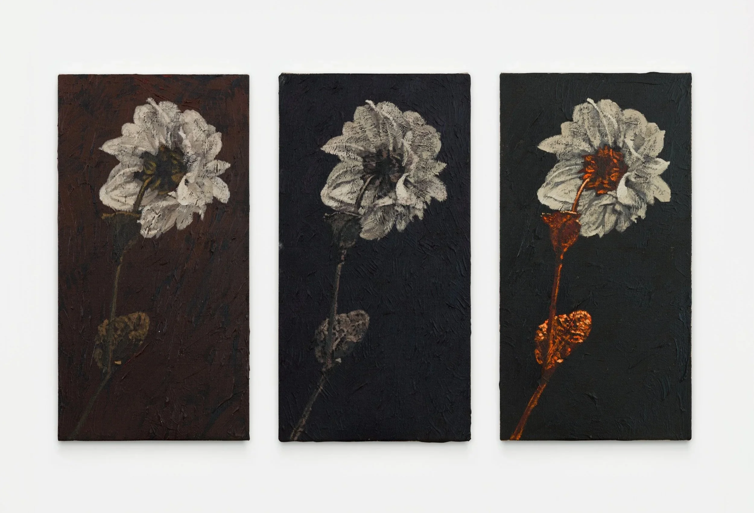 Shuangyi Li "Present I, II, & III," 2025 Acrylic on linen Each: 16 x 7 3/4 in (41 x 20 cm)