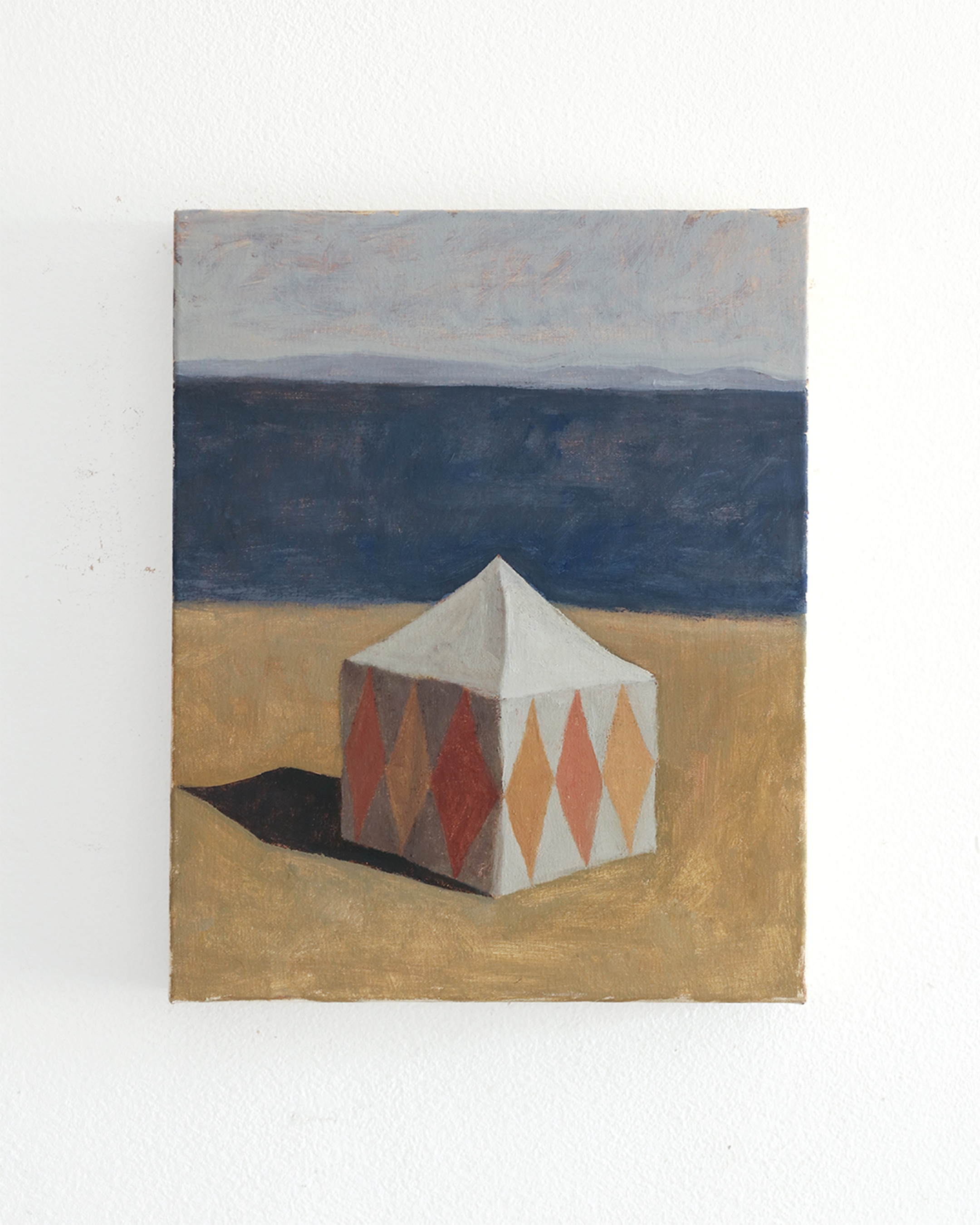 Lucas Fernando Rubly, "Tent Monument," 2025 Oil and wax on canvas 12 x 9 1/2 inches