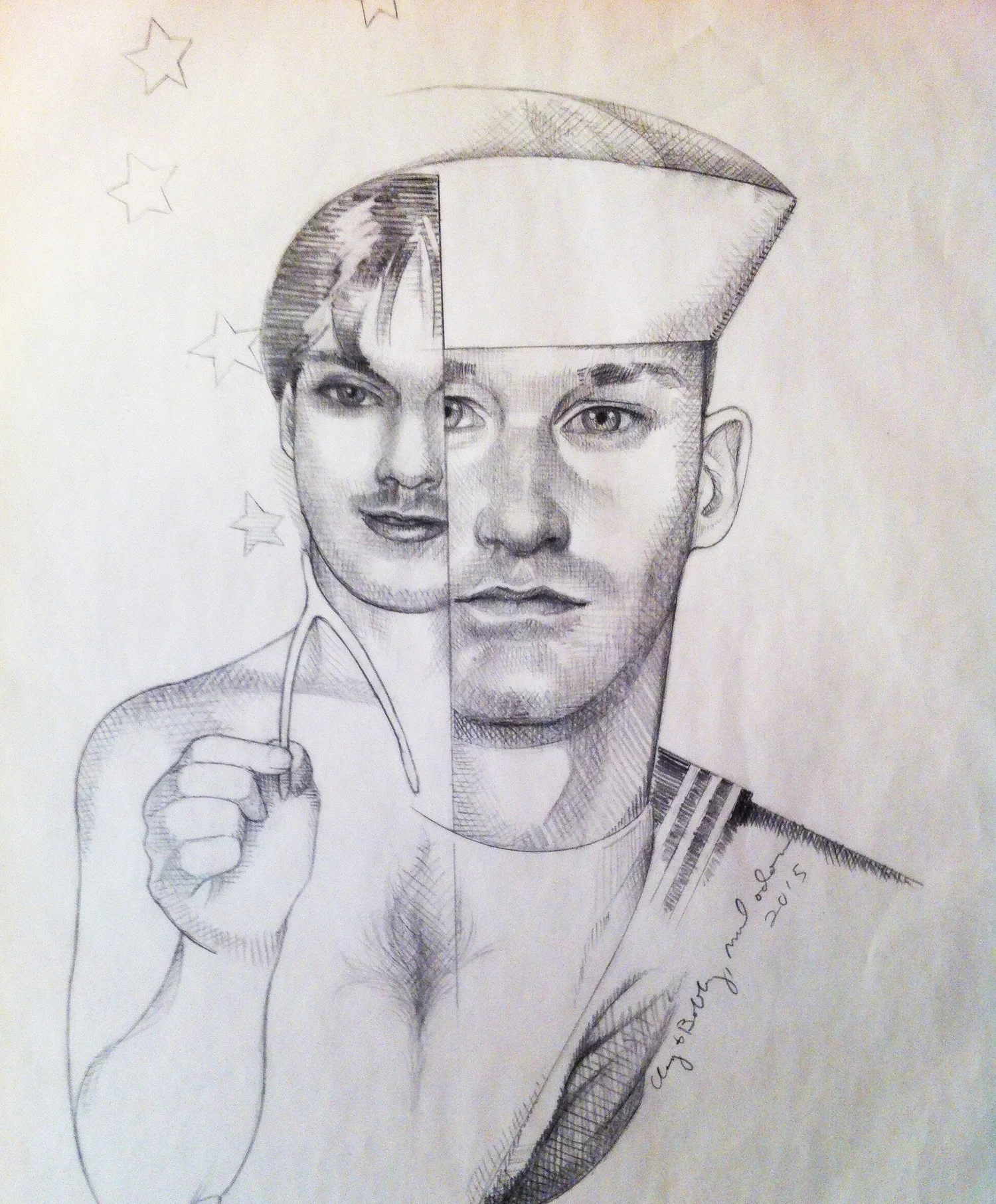 "Clay and Bobby (the wish)", 2015 Graphite on vellum 24 x 18 inches