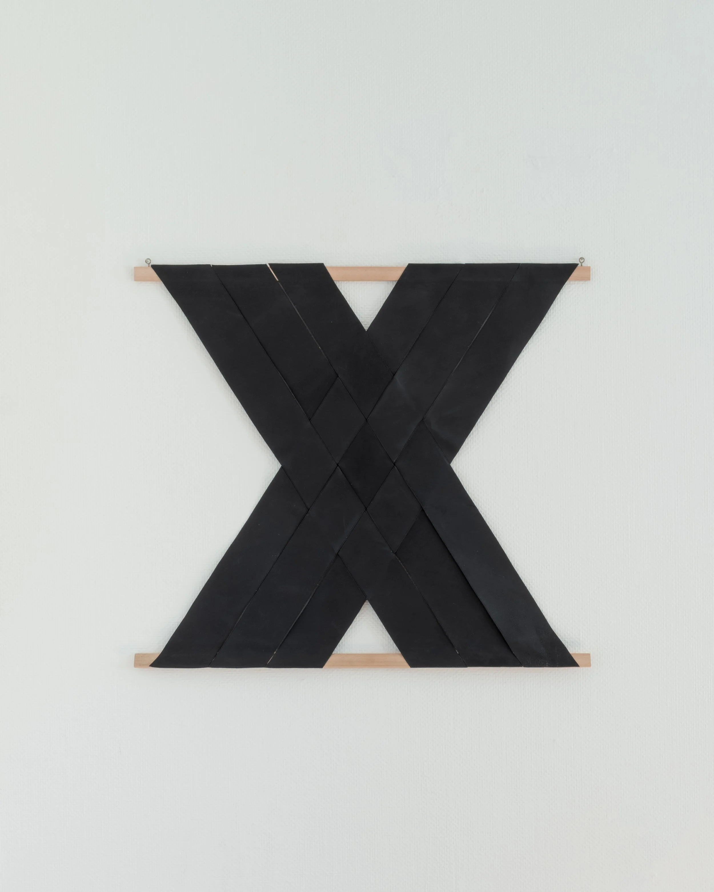 Zenobia Lee "Mise en scéne," 2026 Dyed goat leather, oak wood 26 1/2 x 26 1/2 in (67 x 67 cm)
