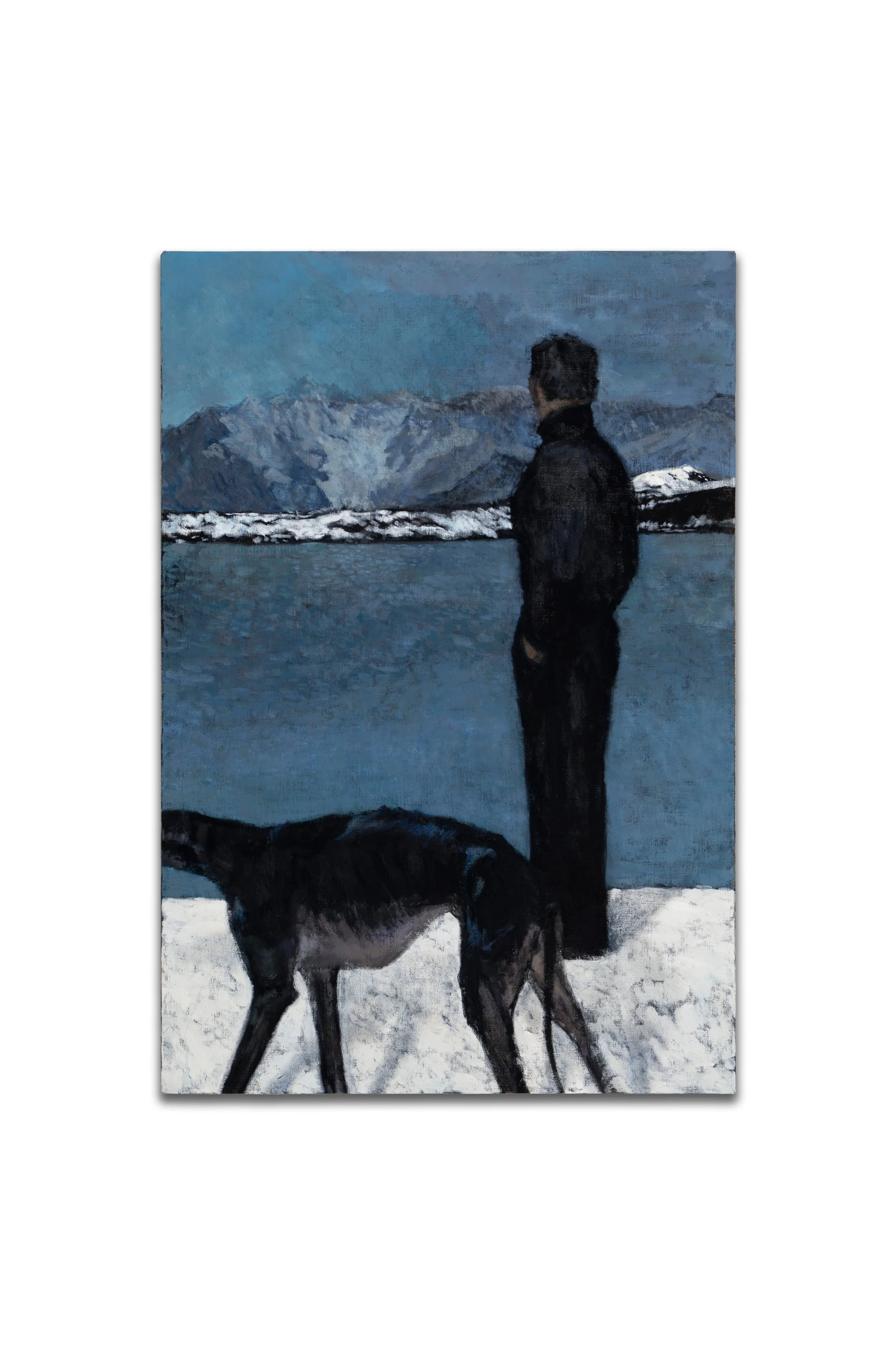 Shuangyi Li "Man and Dog," 2023 Acrylic on linen 44 x 30 in (112 x 76 cm)