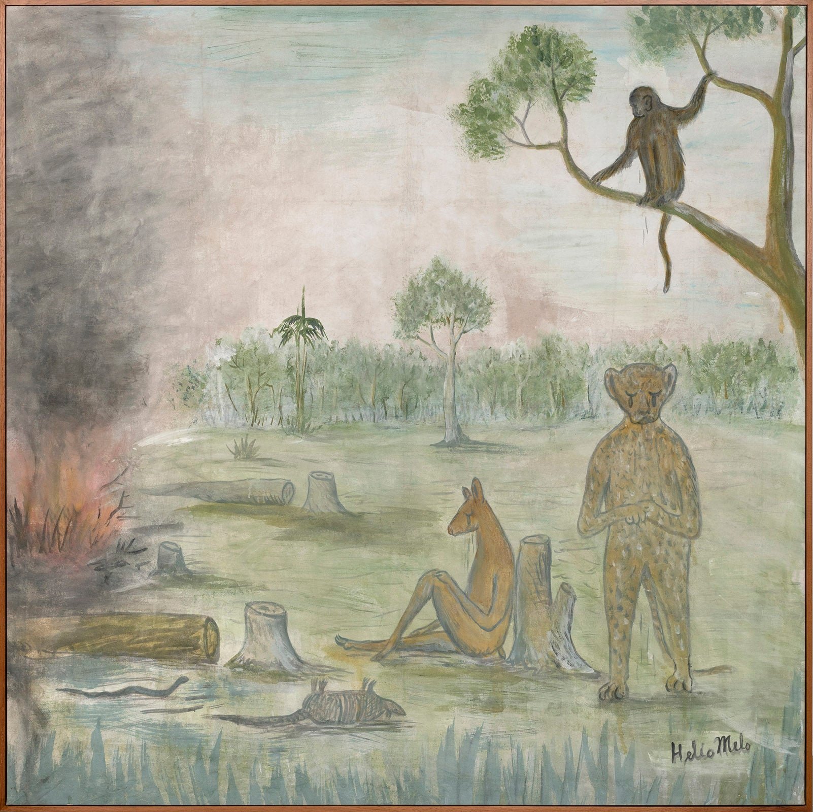 Hélio Melo "O pranto dos animais II," 1989 ink and leaves' extract on fabric 55 3/4 x 55 3/4 inches