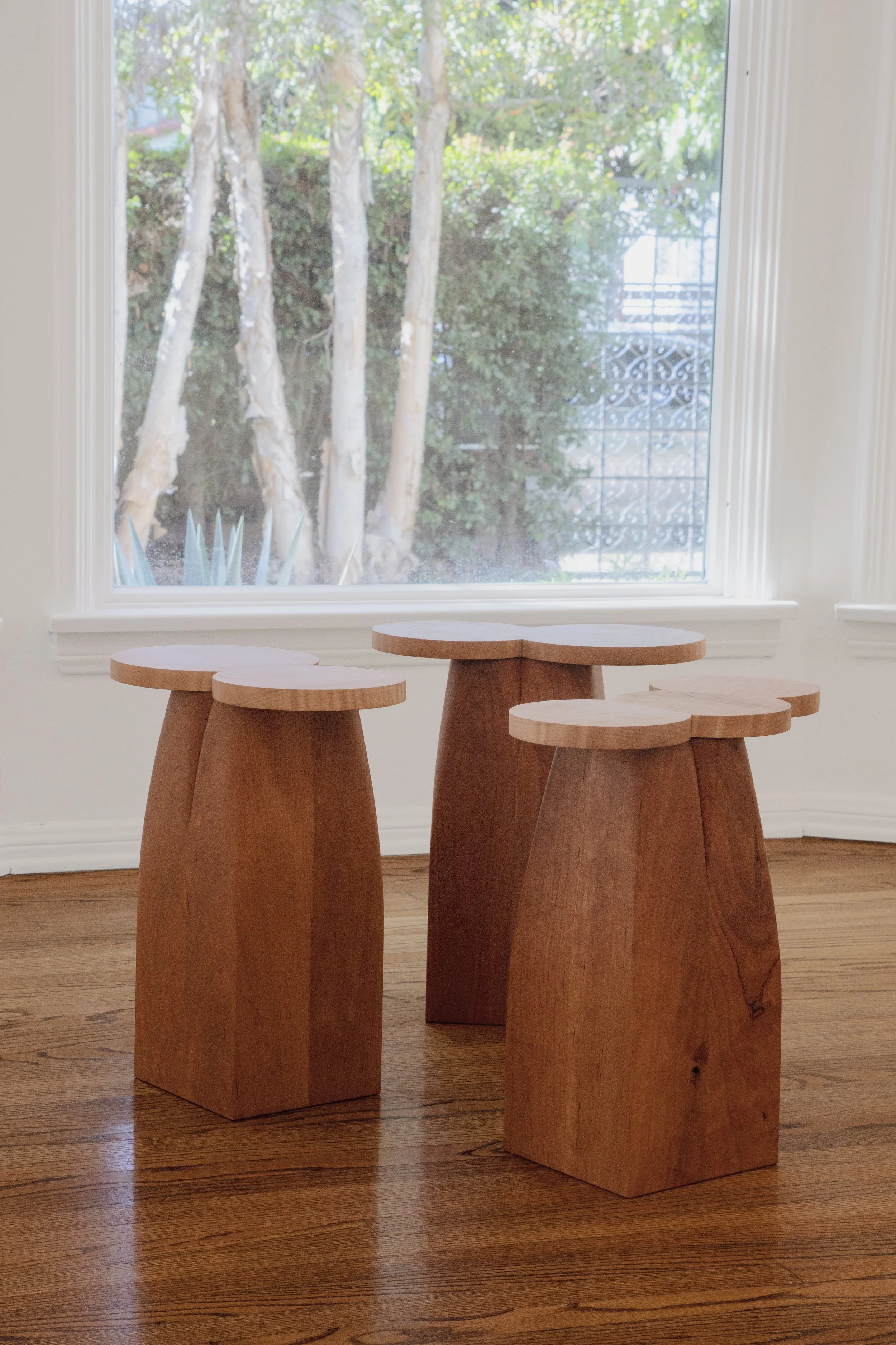 Max Cleary, "Bozu Stool I, II and III," 2025 Cherry and soft maple
