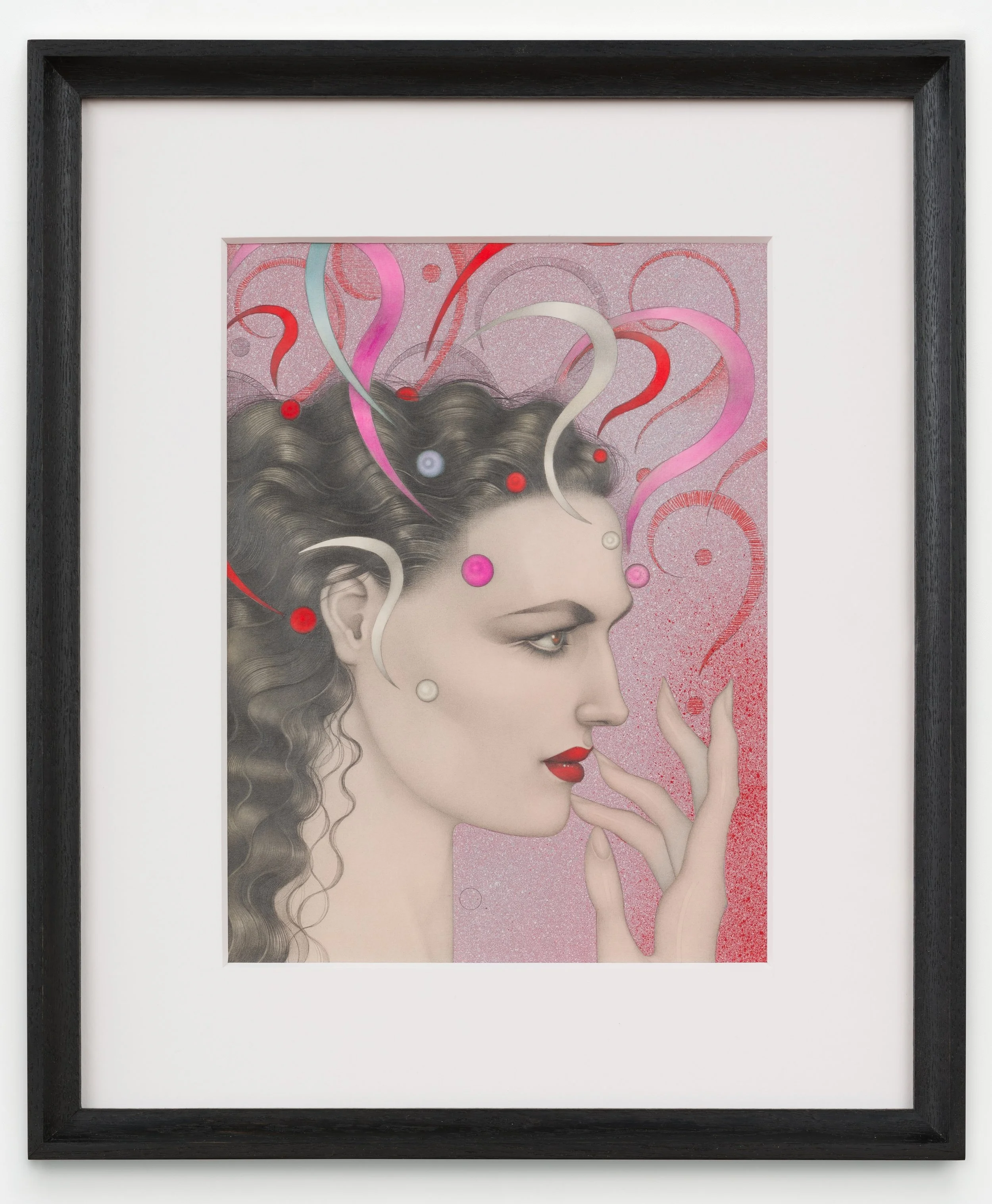 "Questions", 1986 Graphite, pen, dye, and gouache on board 17 x 14 inches (framed)