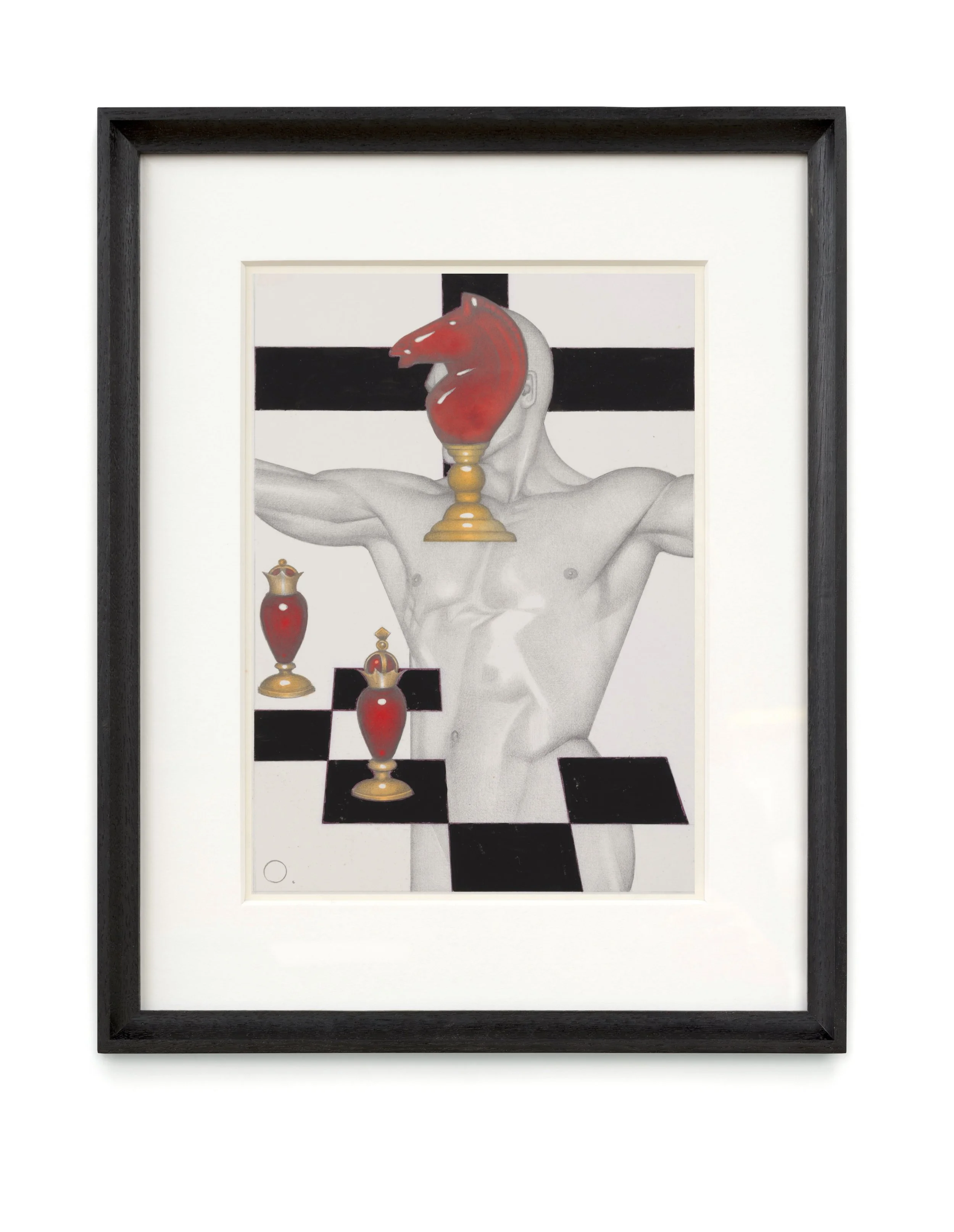Mel Odom "Chess Men," 1995 Graphite, dye, and gouache on board 14 1/4 x 11 in (36 x 28 cm) framed