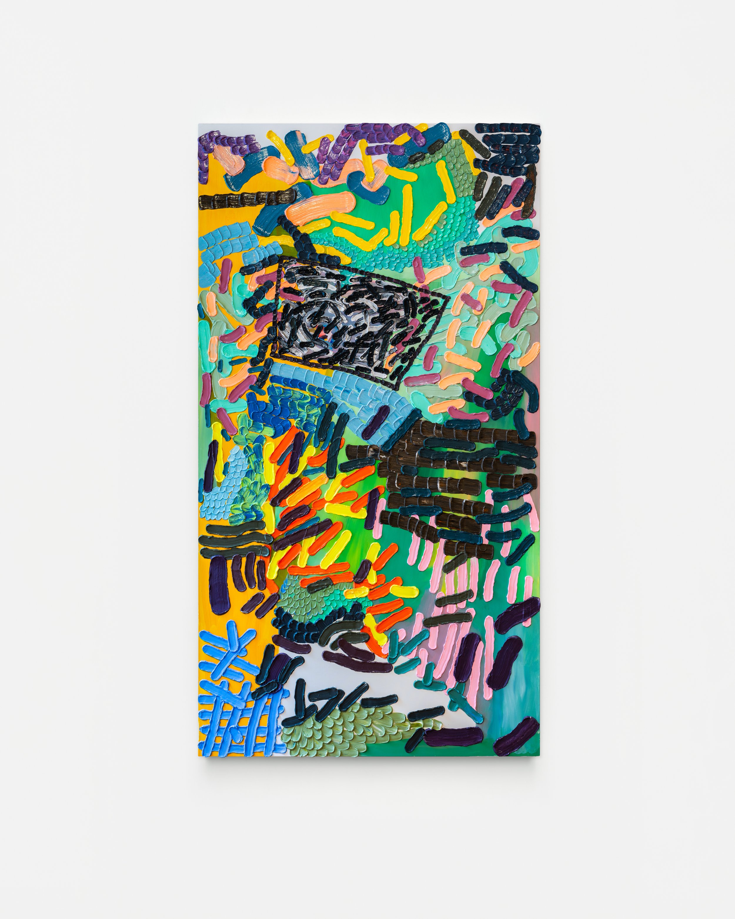 Lily Ramírez "1998 TV," 2023 Acrylic on canvas 73 x 40 x 1 1/2 inches