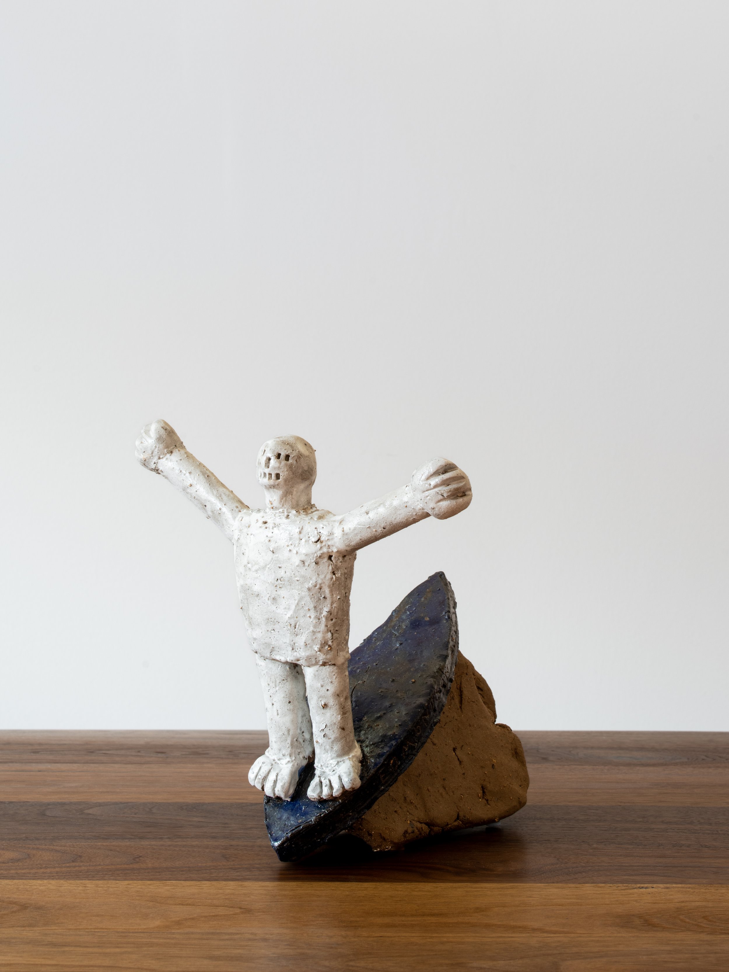 Stanley Edmondson "Gigantor Surfer (Blue Board)," 2023 Glazed ceramic 11 x 11 x 10.5 inches