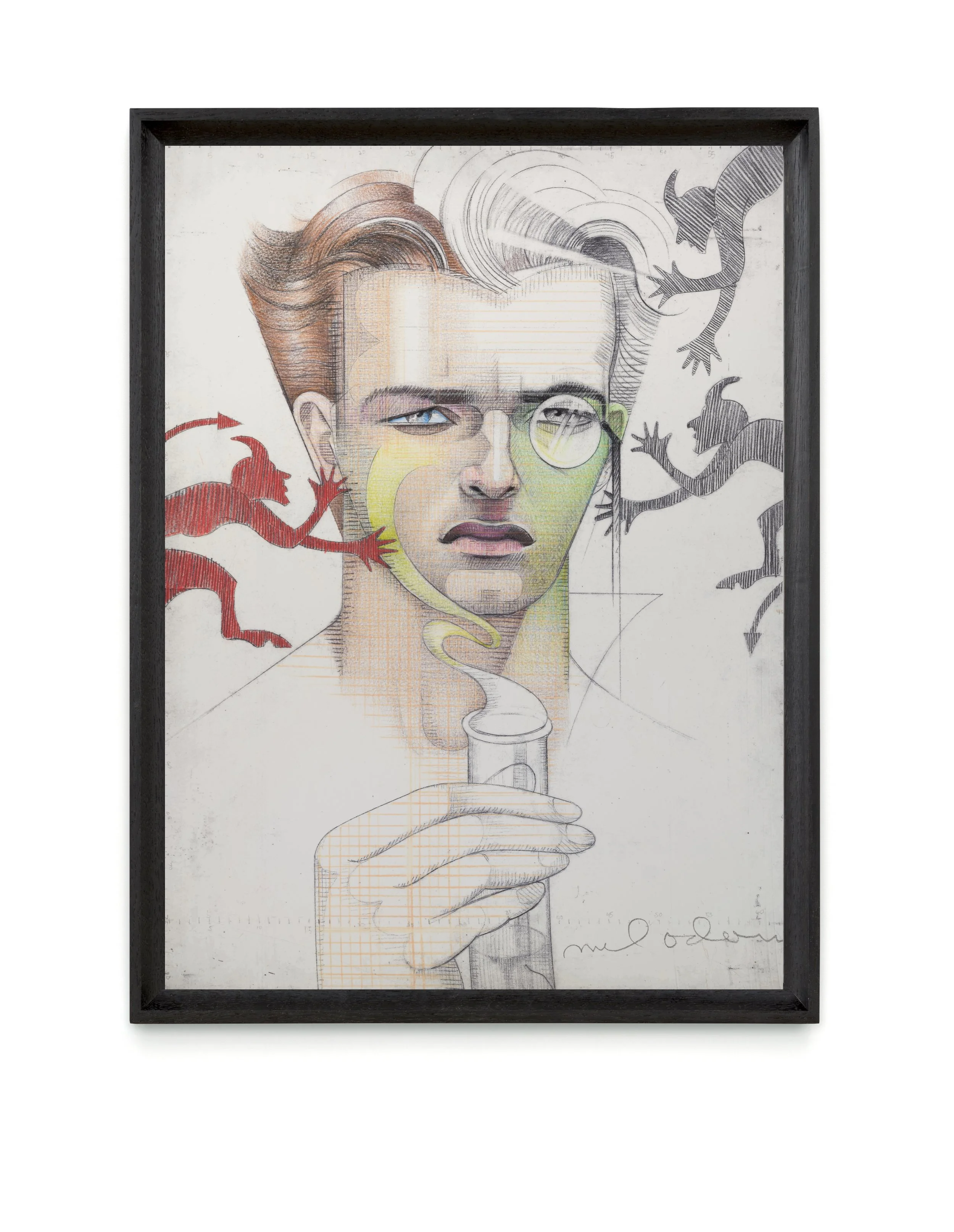 Mel Odom "Tortured Man with Lempicka Hand," 2024 Color pencil on inkjet print on paper 20 x 16 in (51 x 41 cm) framed