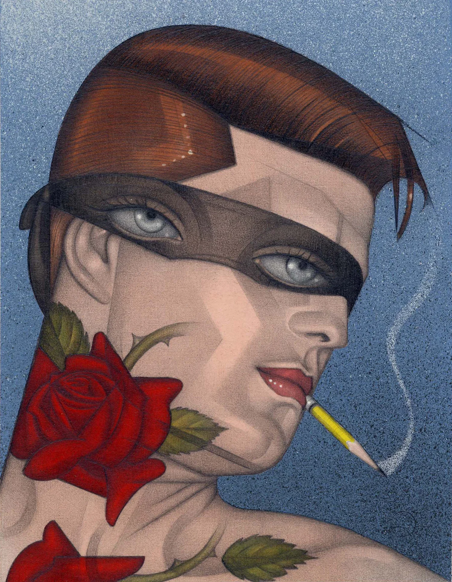 "RSVP" 1992 Color pencil, dye, and gouache on paper 6 x 8 3/4 inches 