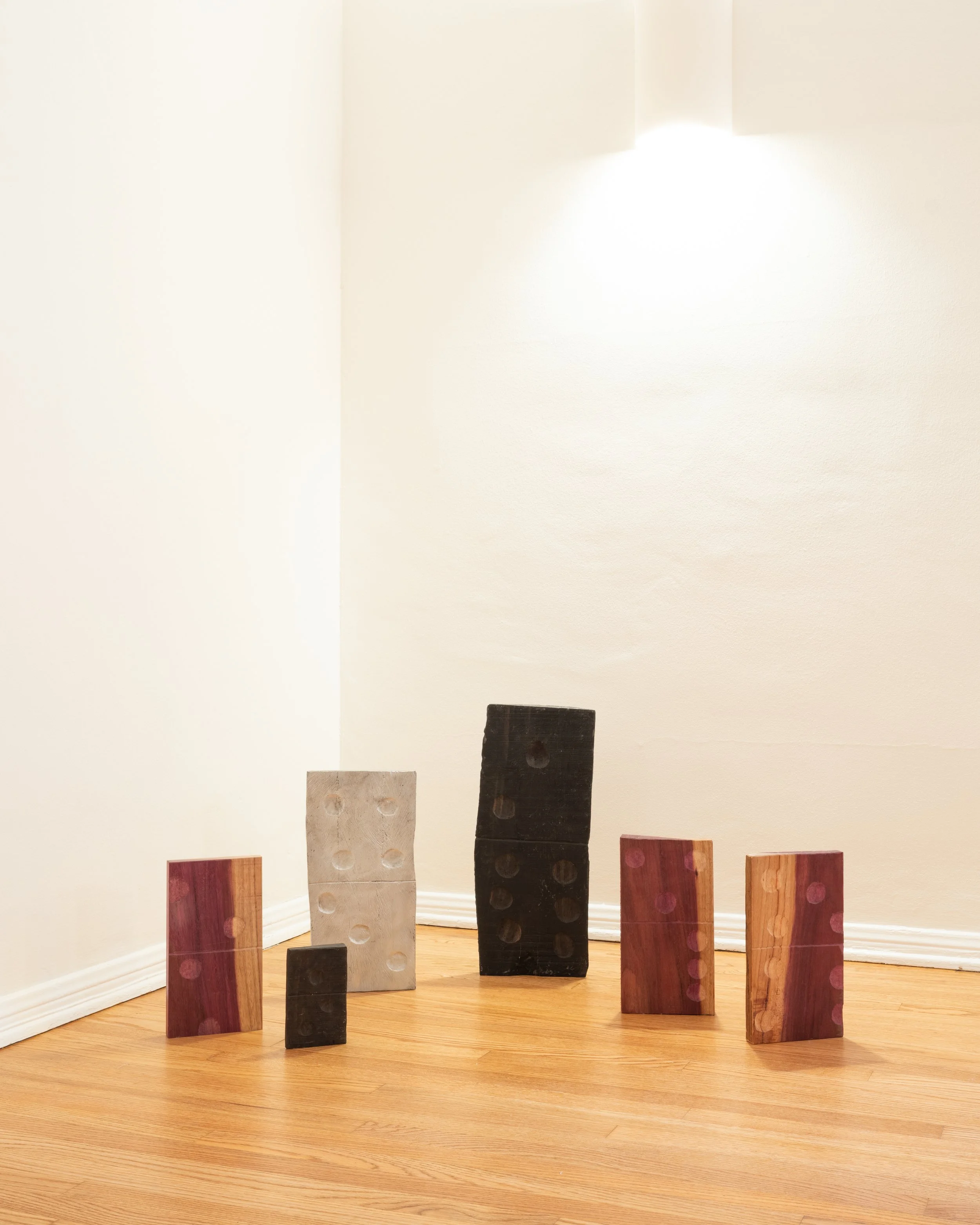 Zenobia Lee, "The gift of Belittling all things," 2025 Hand carved ebony wood, hand carved purple heartwood, aluminum