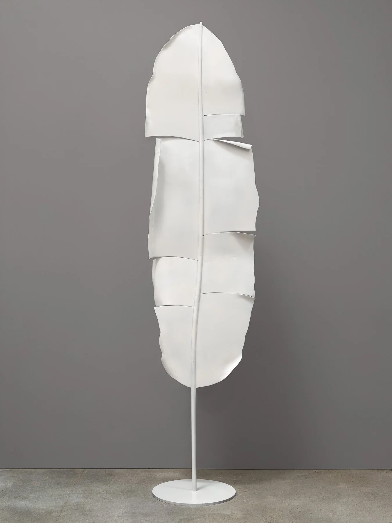 Zenobia Lee "Banana Leaf as a Case for Modernity (Powder)," 2026 Aluminum, oil-based paint, removable base 108 x 25 x 19 in (274 x 64 x 8 cm)