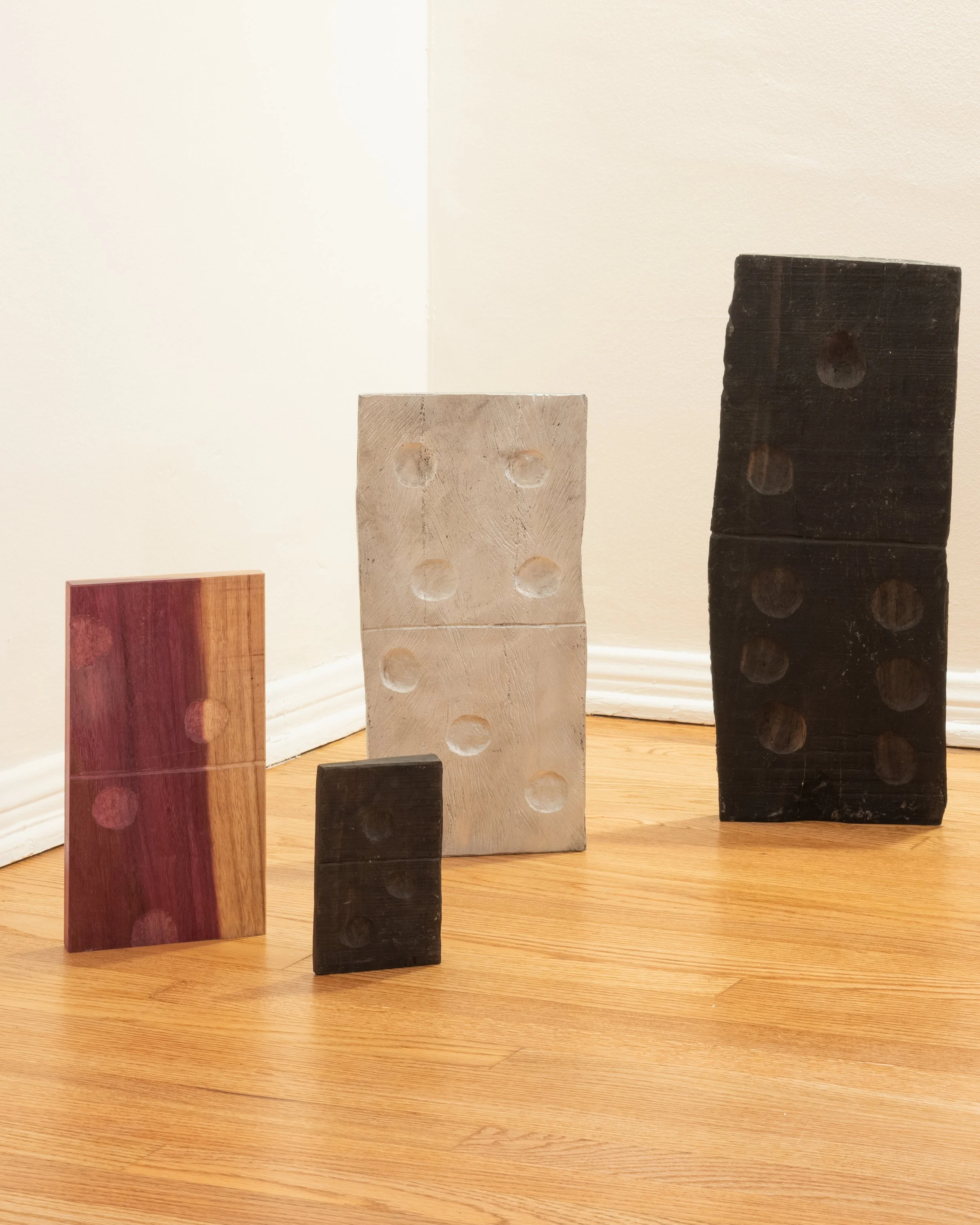 Zenobia Lee, "The gift of Belittling all things," 2025 Hand carved ebony wood, hand carved purple heartwood, aluminum