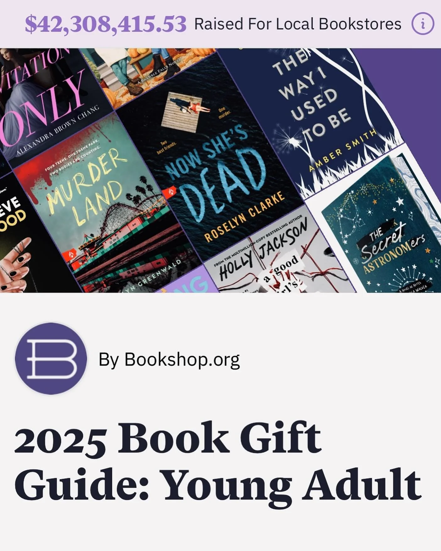 🥹🎁 My debut book, NOW SHE&rsquo;S DEAD, is in bookshop.org&rsquo;s 2025 gift guide for young adults!! 

If you&rsquo;re looking for ideas for awesome books for the YA reader in your life this holiday season definitely check it out &mdash; I&rsquo;v