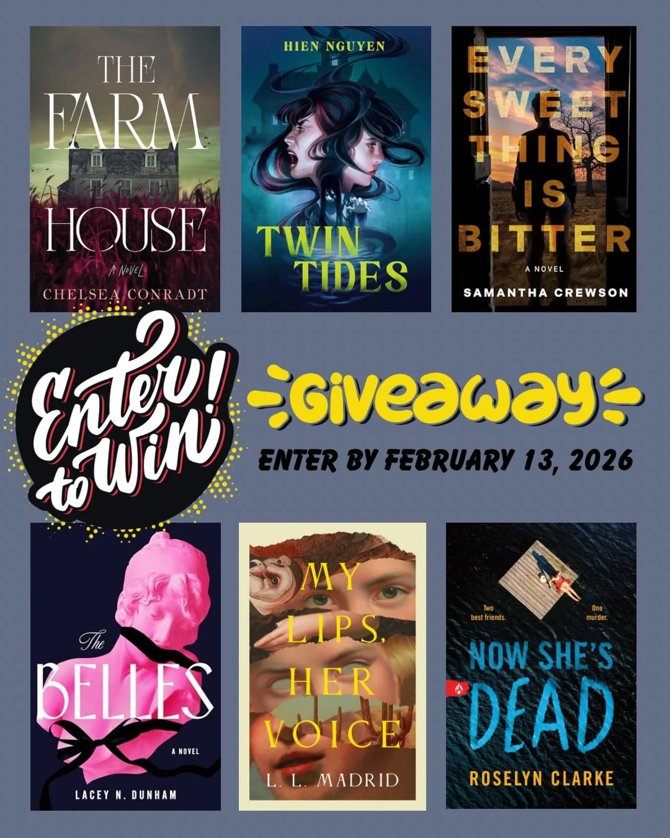 [CLOSED&mdash;congrats @annab.is.bookish 🥳] It&rsquo;s time for a thrills and chills g&iuml;v&ecirc;āway!! One lucky person will w&iuml;n signed copies all six of these thriller, horror, and suspense books from 2025 debut authors. G&iuml;vē&auml;wa&