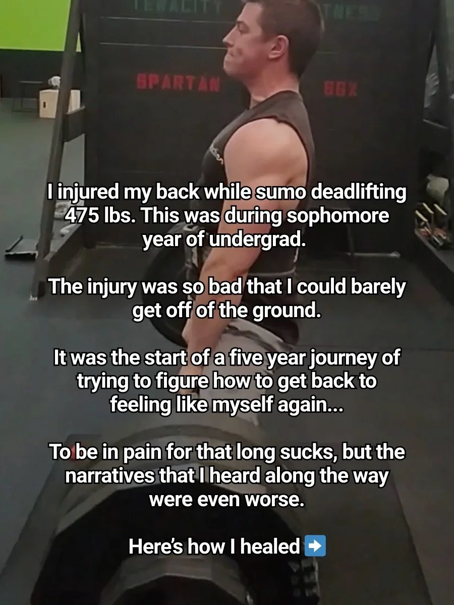 I didn&rsquo;t always want to be a physical therapist.

For a long time, I just wanted to be able to get out of bed, let alone get through a workout without back pain.

I know what it&rsquo;s like to hit rock bottom.

To feel shame.

To feel like a f