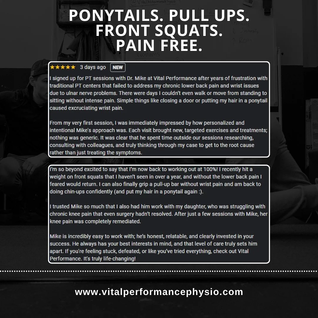After years of chronic back and wrist pain, this client came to Vital PT feeling like nothing would ever work. With a personalized, intentional approach and some outside-the-box thinking, she made steady progress and finally got back to doing the thi