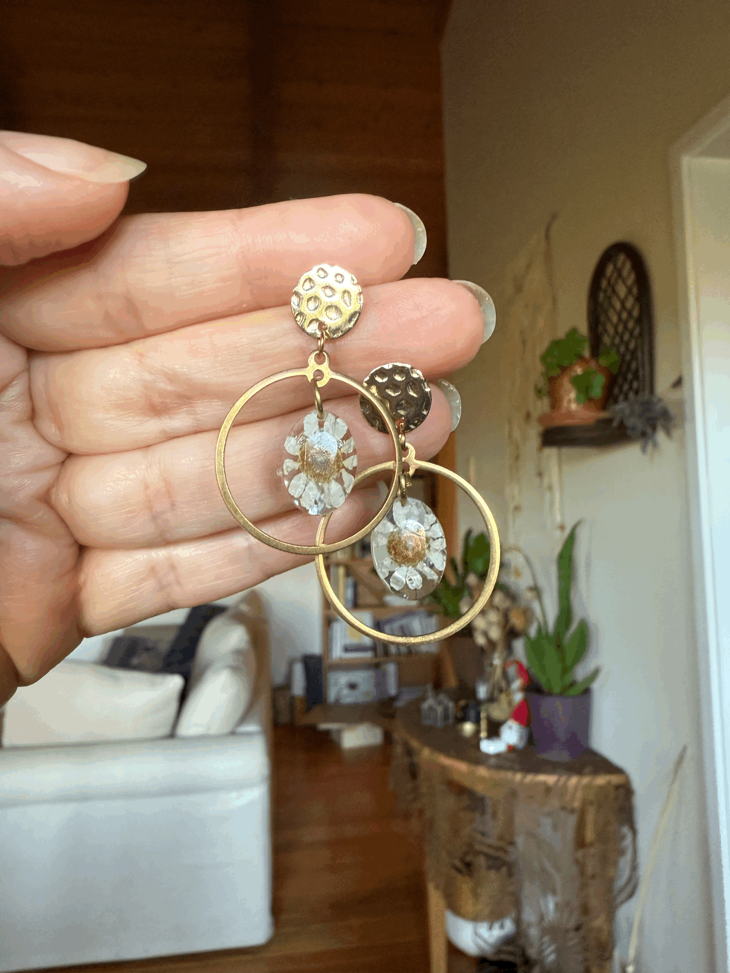 Chamomile charm hoops