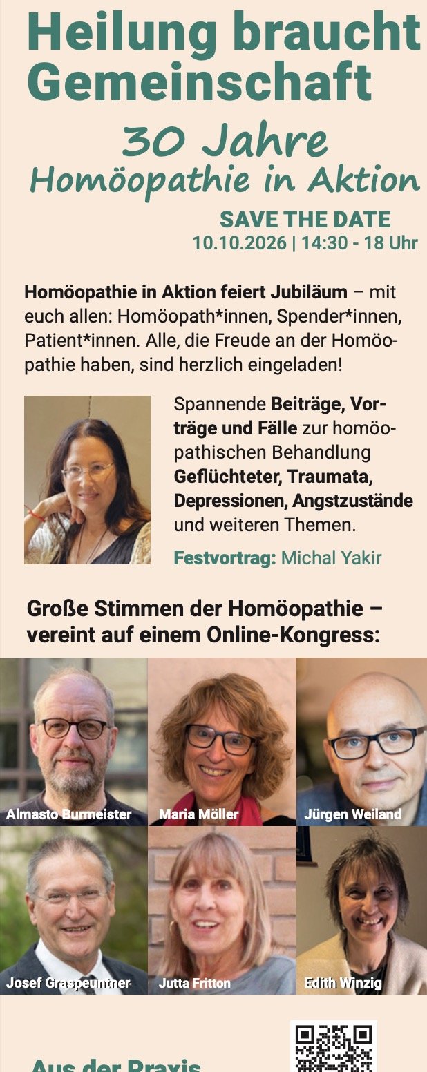 Großer Online-Kongress zum Jubiläum von Homöopathie in Aktion (HiA)