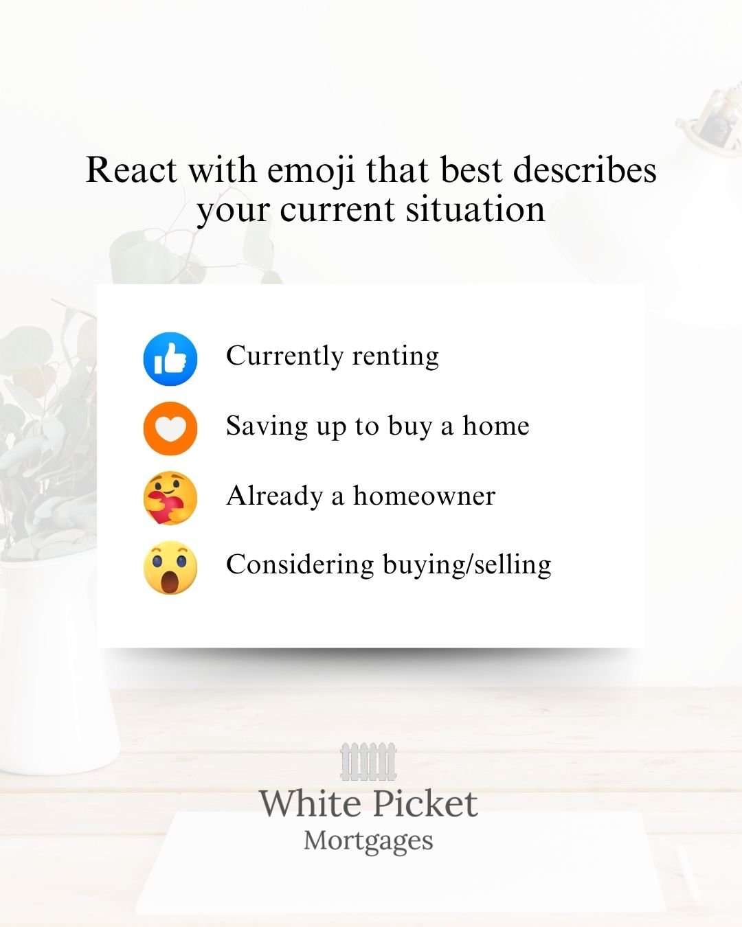 Are you currently renting? Saving up to buy a home? 🙋♀️

Or are you already a homeowner? Or still considering to buy/sell your home?

Share your current situation with us!

#Whitepicketmortgages #homeloans #mortgage #homeloanadvisers #homebuyer #aus