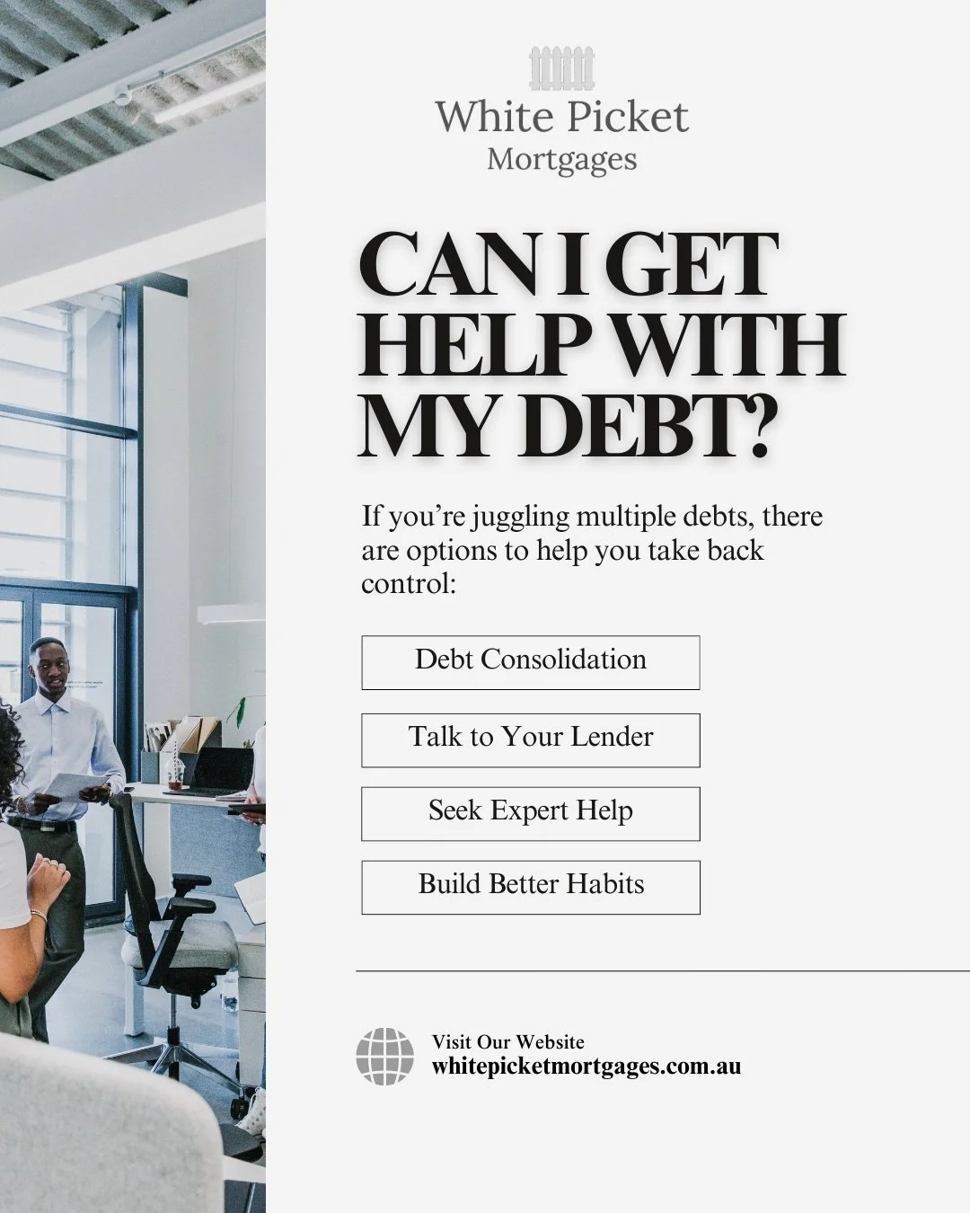 Struggling with debt?

You don&rsquo;t have to face it alone. Whether it&rsquo;s consolidating loans, restructuring repayments, or exploring professional advice, there are solutions to help you regain control of your finances.

Take the first step to