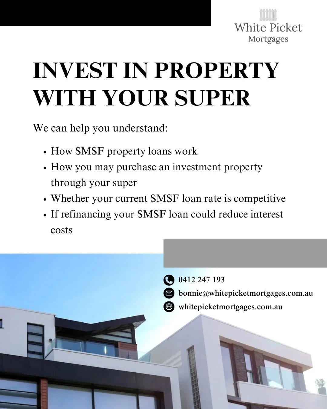 Did you know your super may be able to invest in property?

Self Managed Super Funds allow some Australians to purchase investment property through their super, but the structure and lending rules can be complex.

To find out more, leave us a message