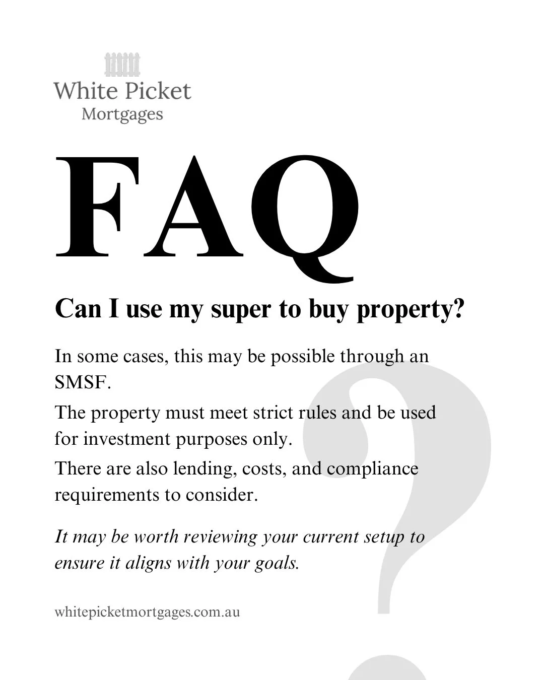 Using your super to invest in property may be possible through an SMSF, but it comes with specific rules and considerations.

From lending requirements to ongoing obligations, it is important to understand how the structure works and whether it suits