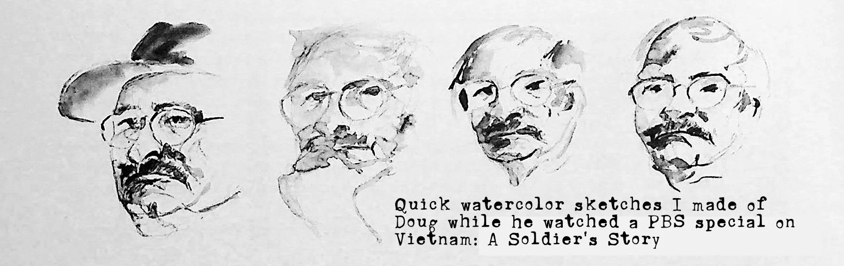 Watercolor sketches of Doug Peacock by Roderick MacIver
