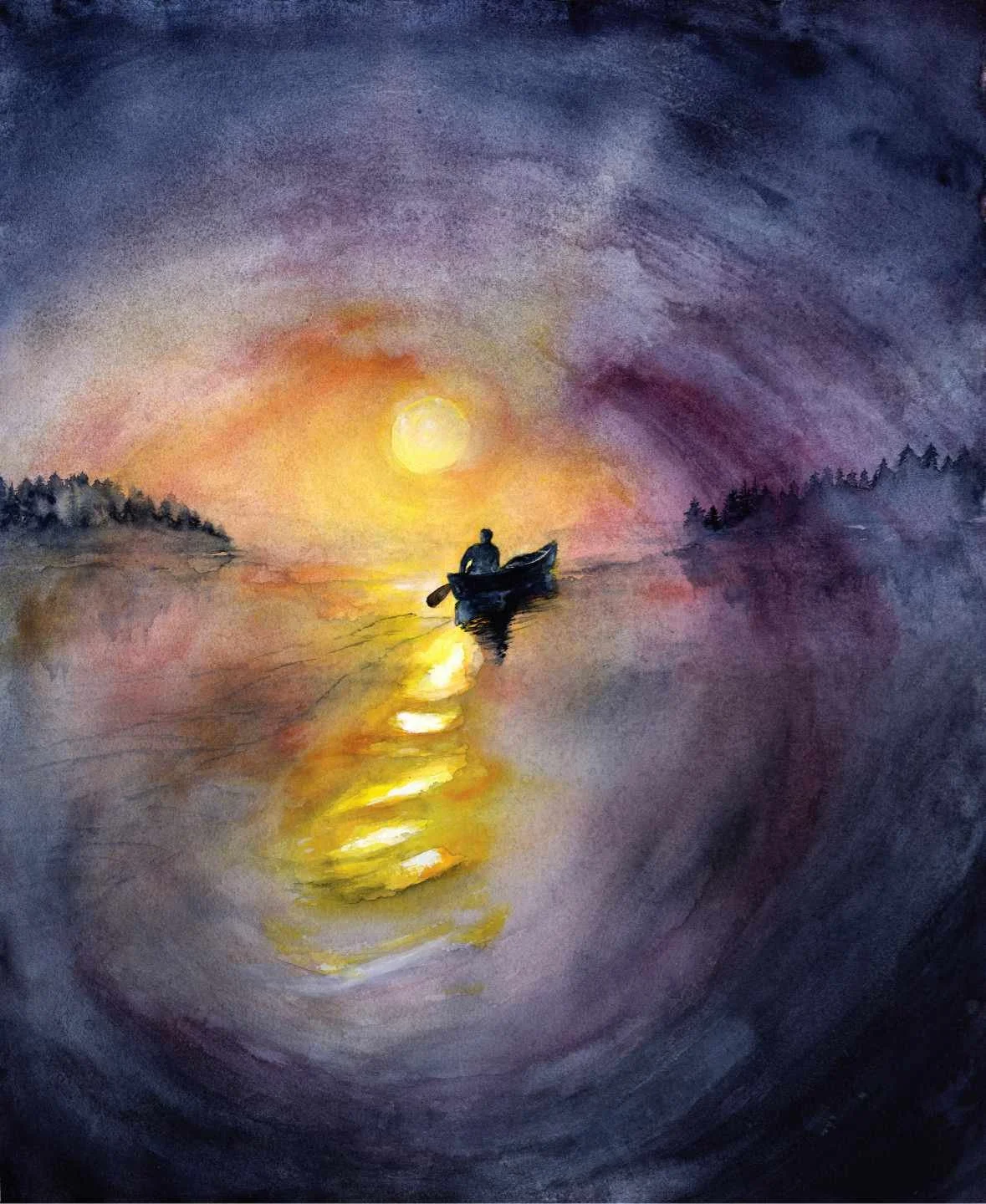 Night Paddle Watercolor 