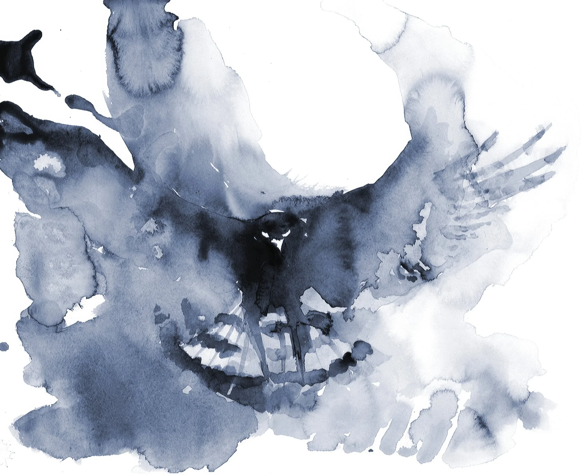 Watercolor of a raptor landing in mist, in the spirit of Wu Daozi’s Jialing River.
