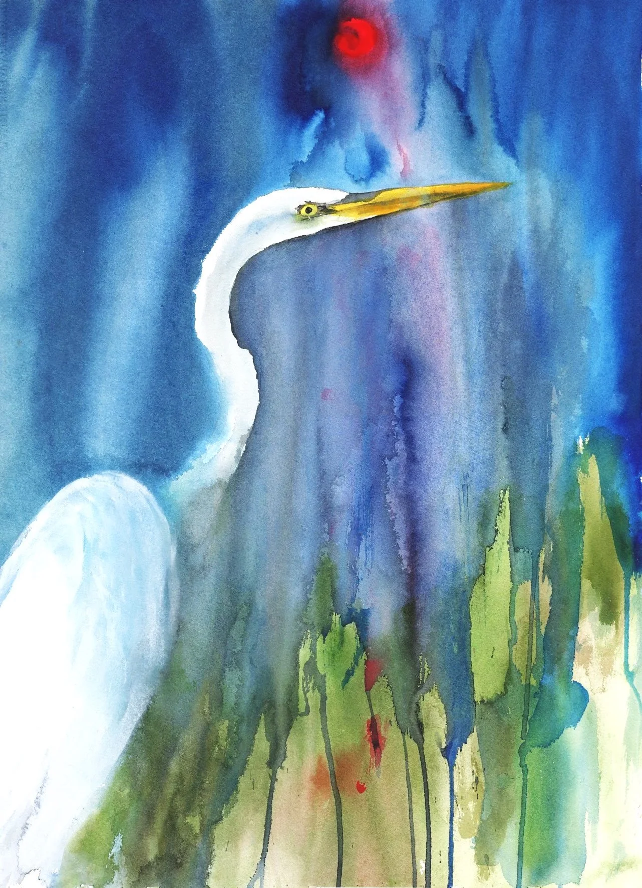Great Egret Blue Watercolor 