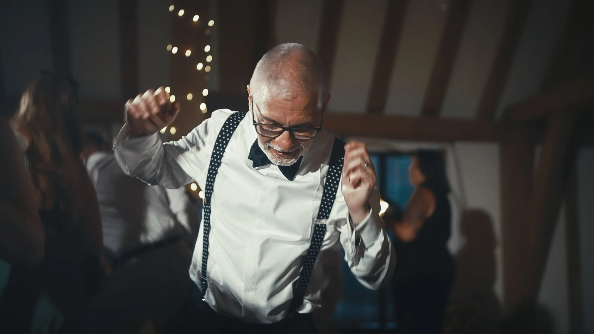 A black tie wedding afterparty at The Old Kent Barn, filmed by Kent videographer Luke Batchelor Productions