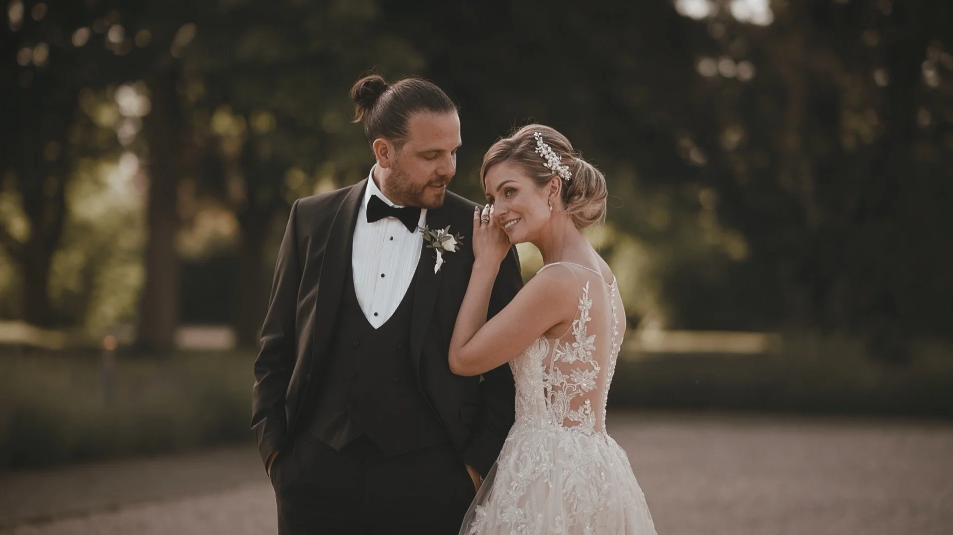 an editorial black tie wedding videography shot from Swynford Manor, Suffolk
