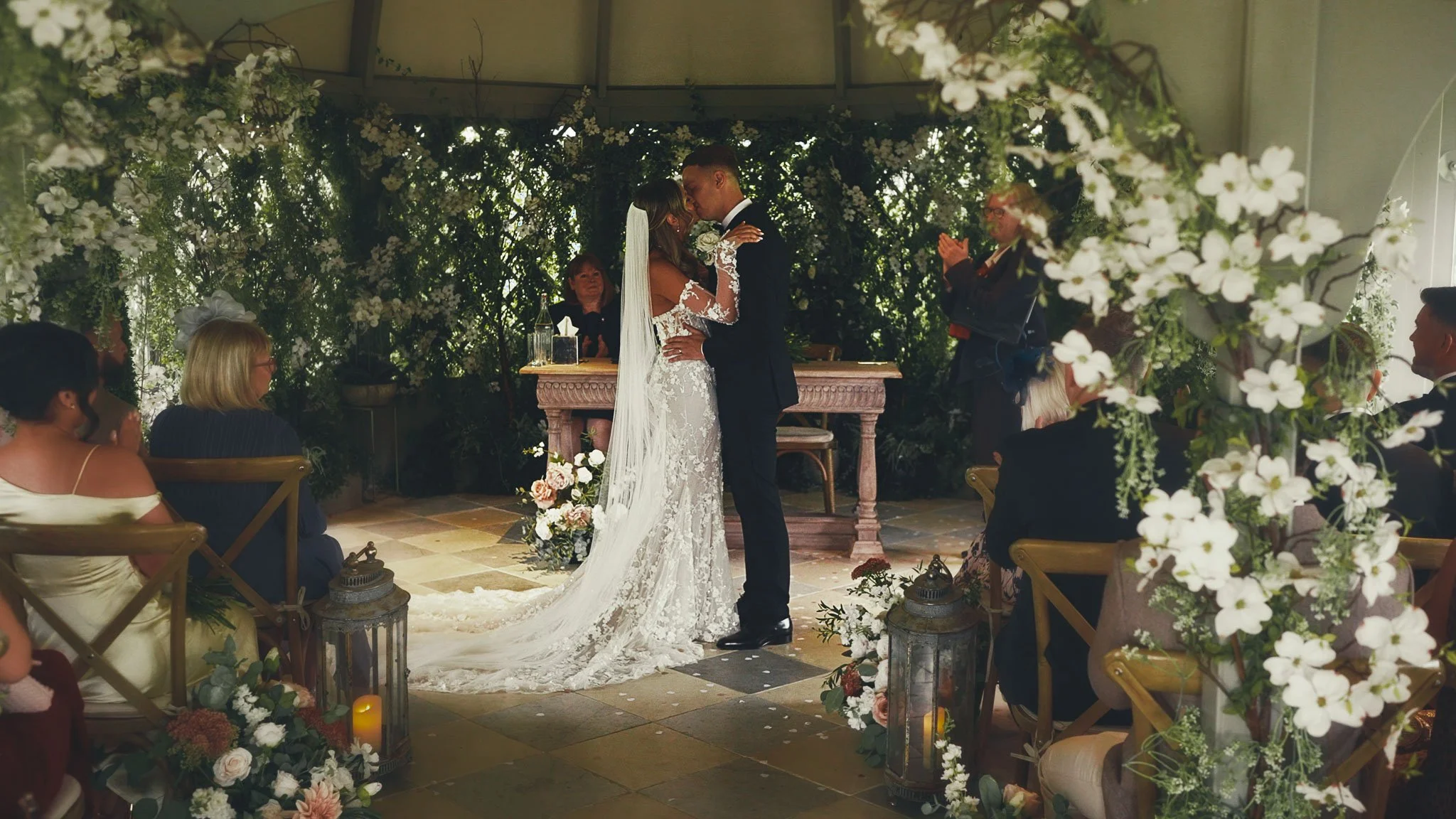 A wedding videography shot from a luxury black-tie wedding at Port Lympne Hotel, captured by videographer Luke Batchelor Productions.